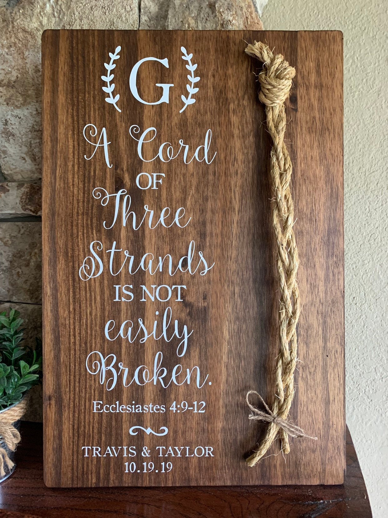 Christian Wedding Gift, A Cord of Three Strands is Not Easily Broken, Personalized Gift for Couple, Anniversary Gift