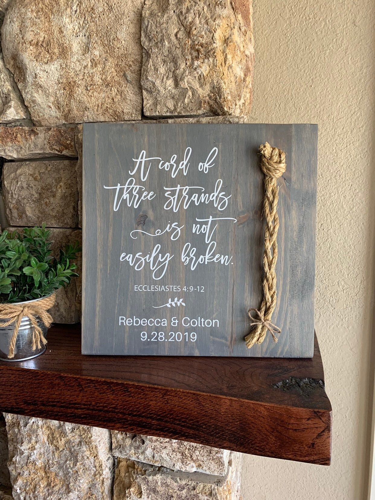 A Cord Of Three Strands Wedding Sign, Ceremony Sign, A Cord of 3 Strands, Ecclesiastes 4:9-12, Wedding Gift,