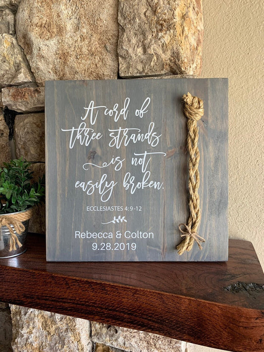 A Cord Of Three Strands Wedding Sign, Ceremony Sign, A Cord of 3 Strands, Ecclesiastes 4:9-12, Wedding Gift,