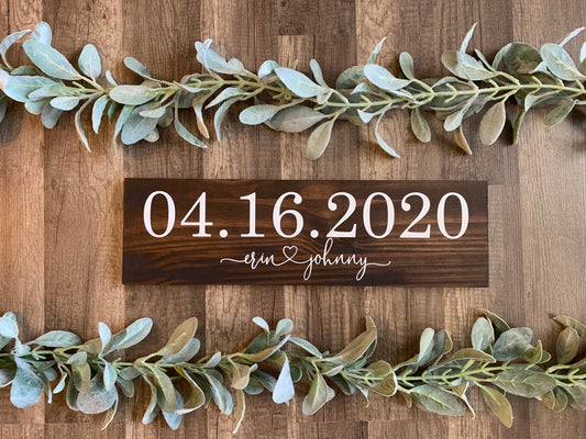 Save the Date Sign, Wedding Announcement Sign, Engagement Photo Prop, Rustic Wedding Decor, (Dark Walnut Color Shown)