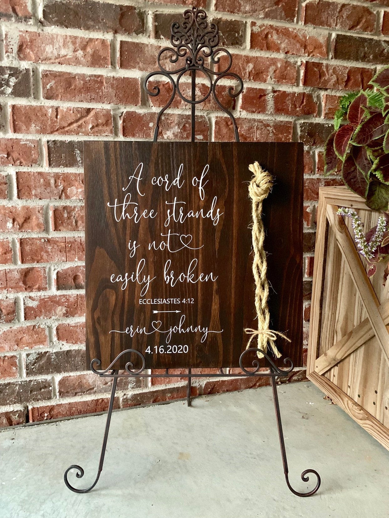 A Cord Of Three Strands Wedding Sign, Ceremony Sign, Ecclesiastes 4:9-12