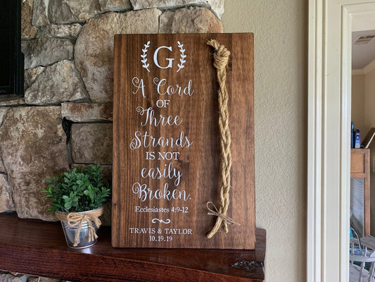 Christian Wedding Gift, A Cord of Three Strands is Not Easily Broken, Personalized Gift Couple, Anniversary Gift (Dark Walnut Color Shown)