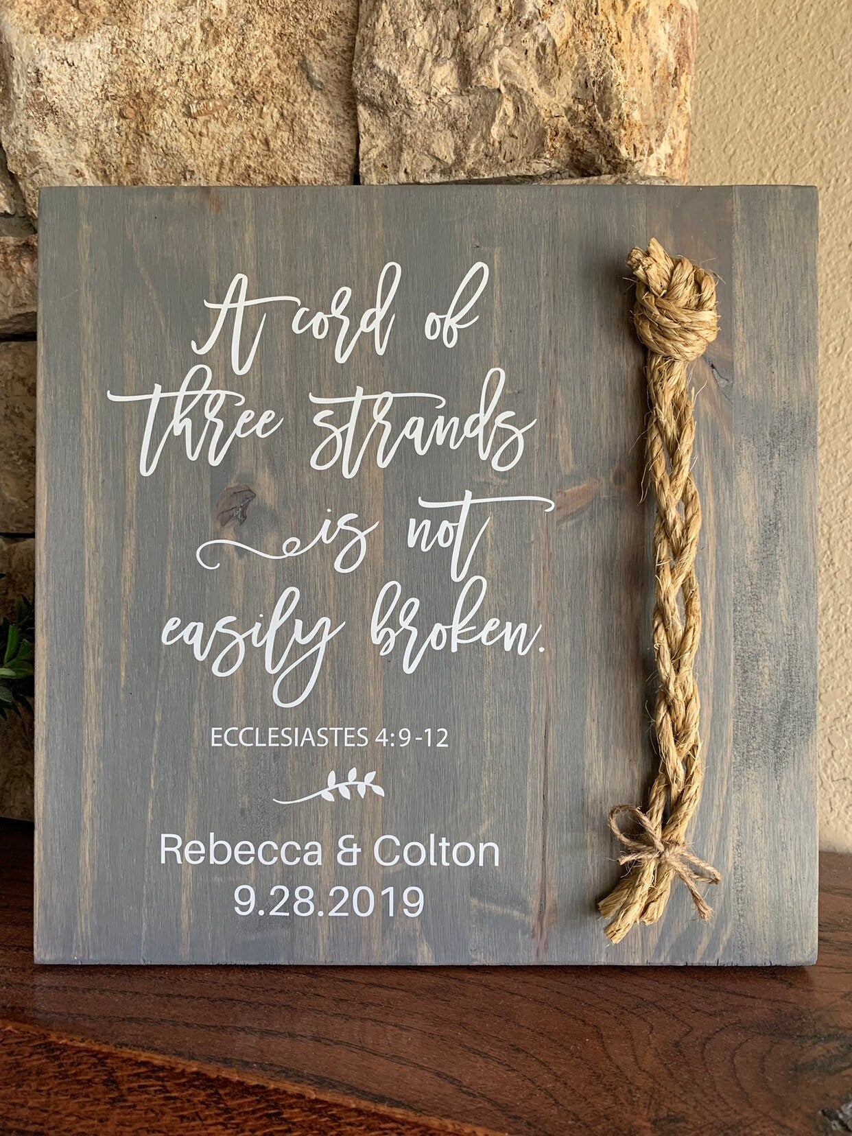 A Cord Of Three Strands Wedding Sign, Ceremony Sign, A Cord of 3 Strands, Ecclesiastes 4:9-12, Wedding Gift,