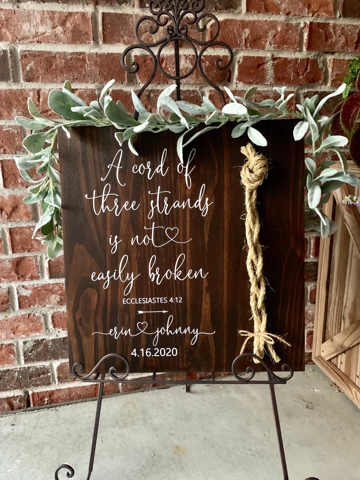 A Cord Of Three Strands Wedding Sign, Ceremony Sign, Ecclesiastes 4:9-12