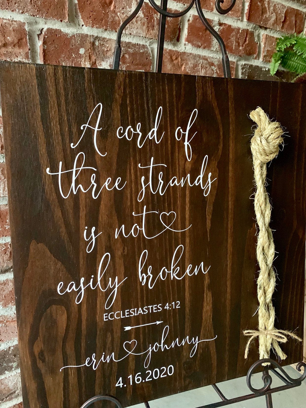 A Cord Of Three Strands Wedding Sign, Ceremony Sign, Ecclesiastes 4:9-12