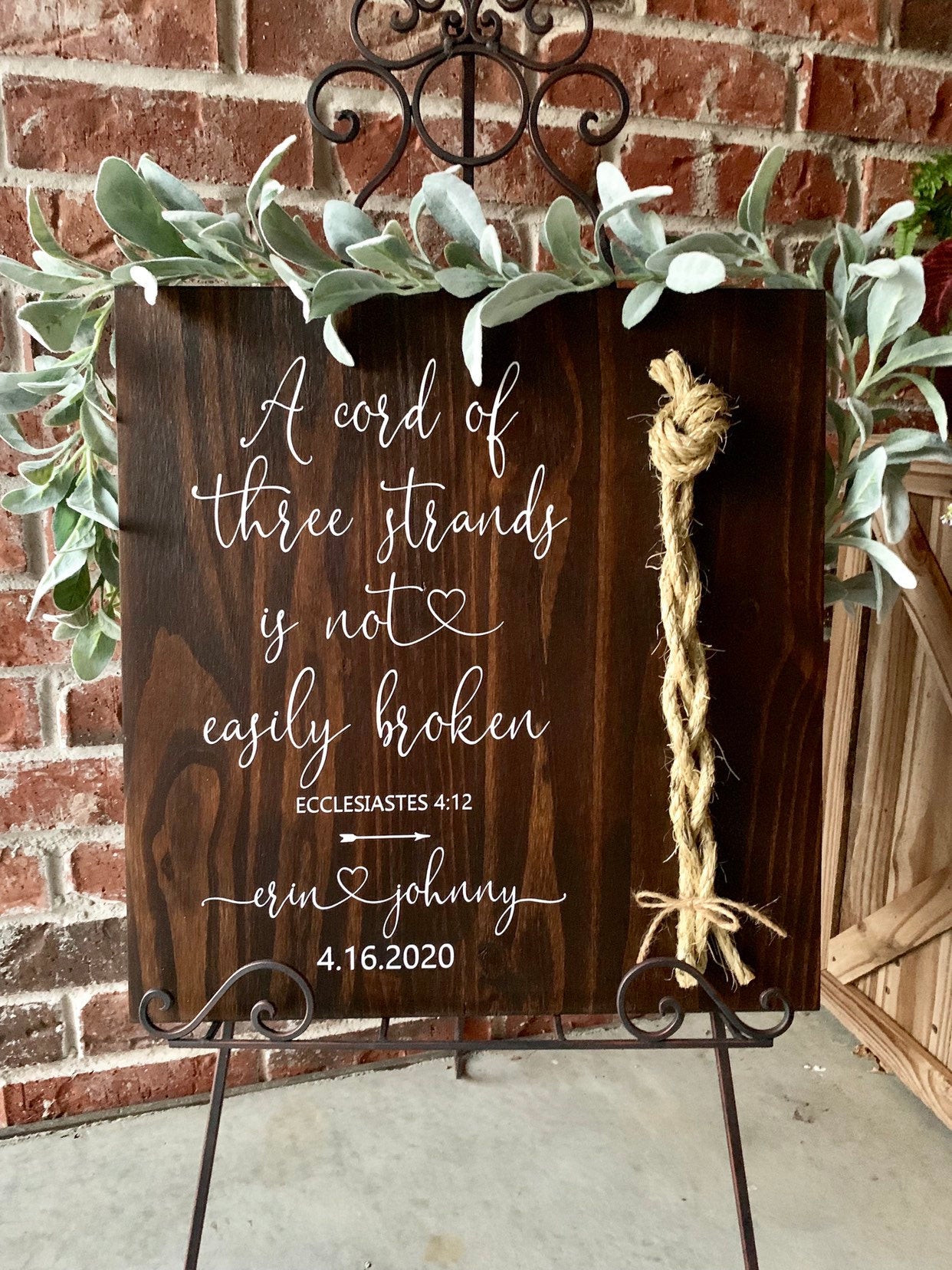 A Cord Of Three Strands Wedding Sign, Ceremony Sign, Ecclesiastes 4:9-12