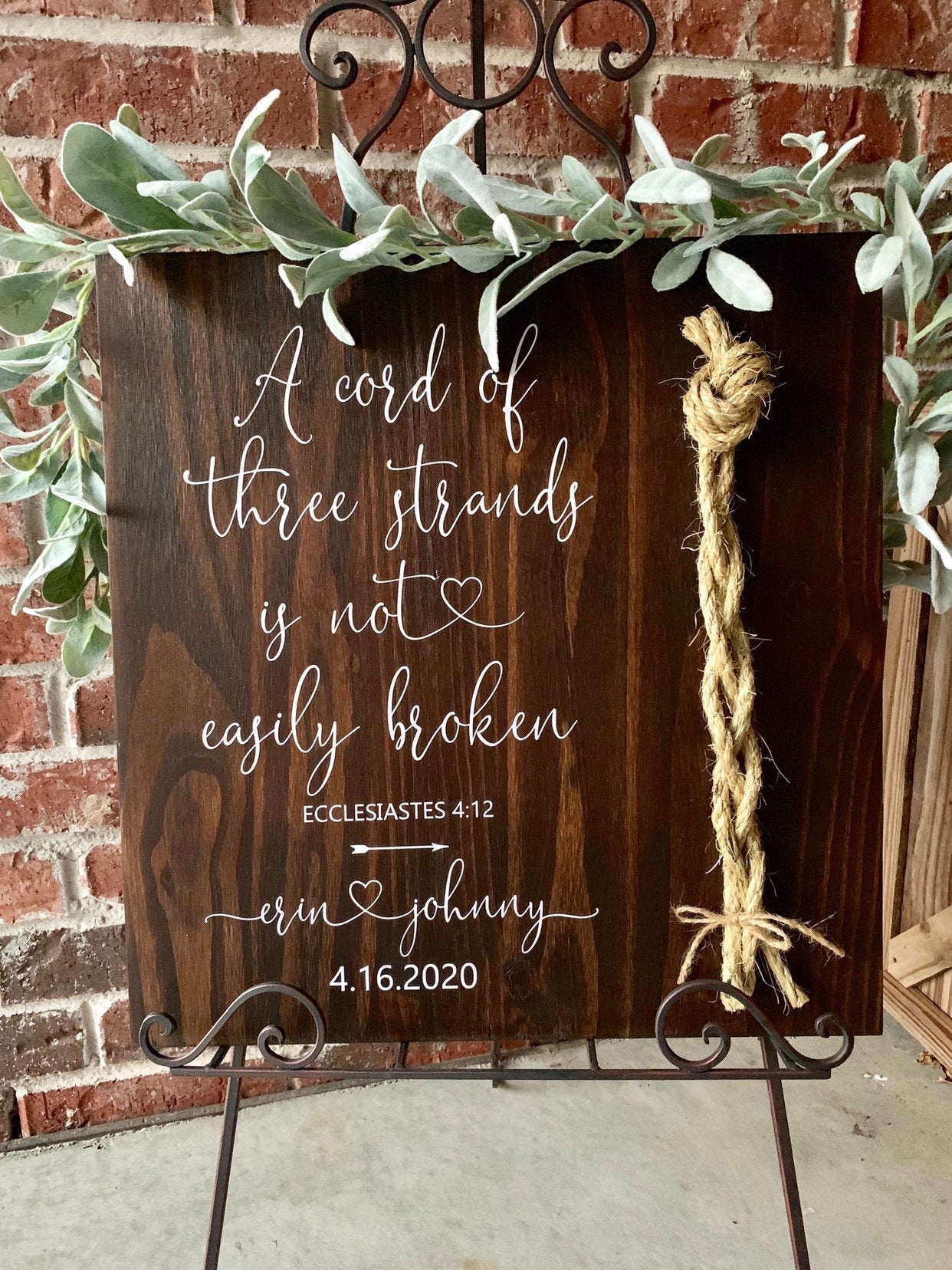 A Cord Of Three Strands Wedding Sign, Ceremony Sign, Ecclesiastes 4:9-12