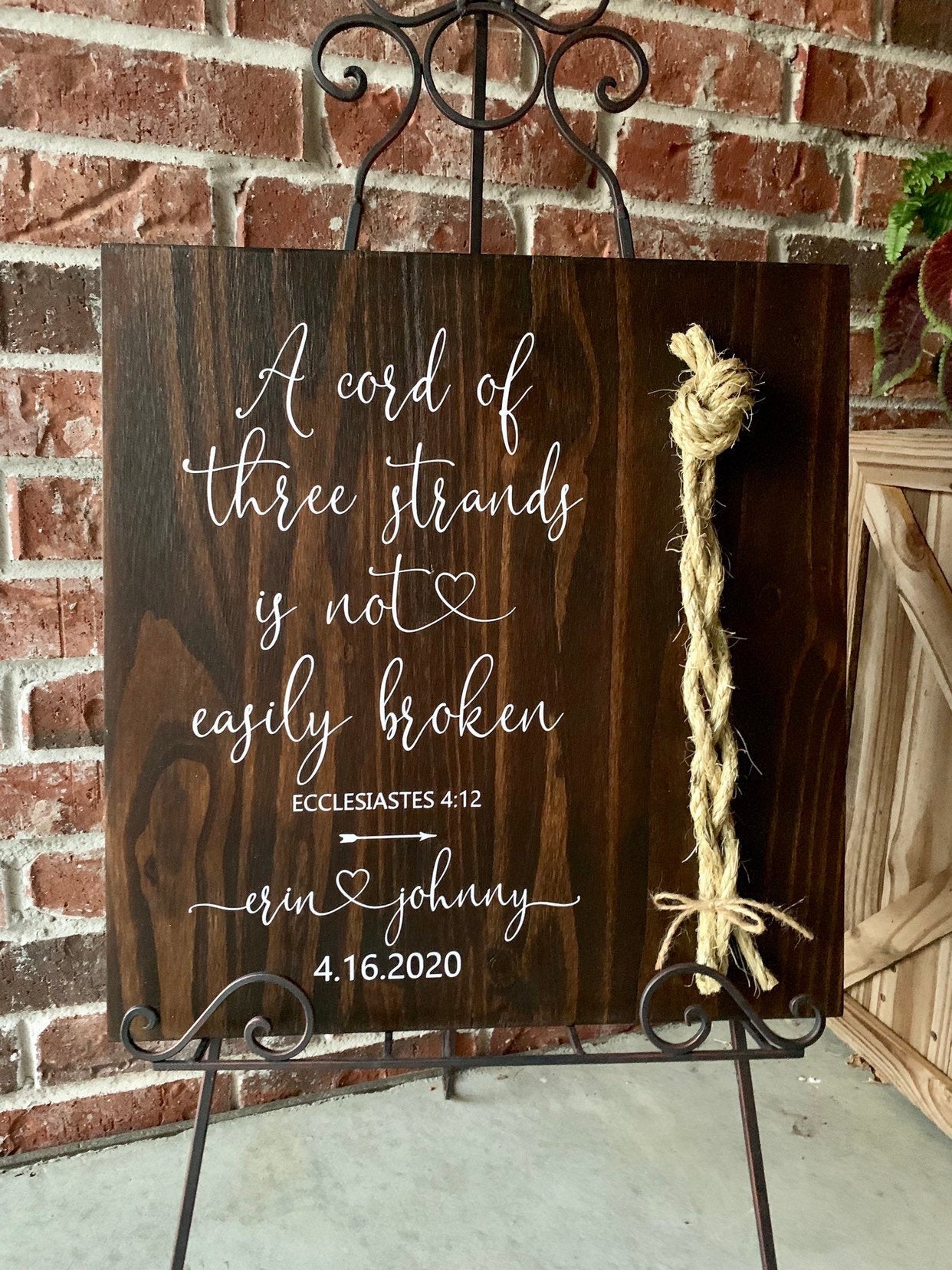 A Cord Of Three Strands Wedding Sign, Ceremony Sign, Ecclesiastes 4:9-12