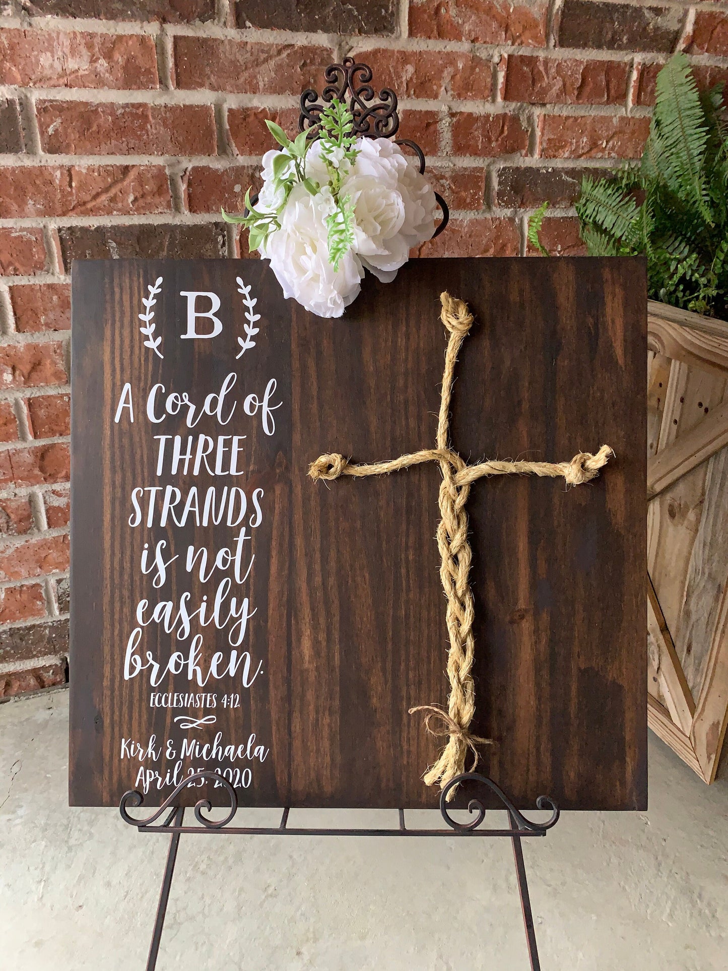 A Cord Of Three Strands Wedding Sign, Ceremony Sign, A Cord of 3 Strands, Ecclesiastes 4:9-12, Wedding Gift, Fall Wedding Decor, Cord Sign