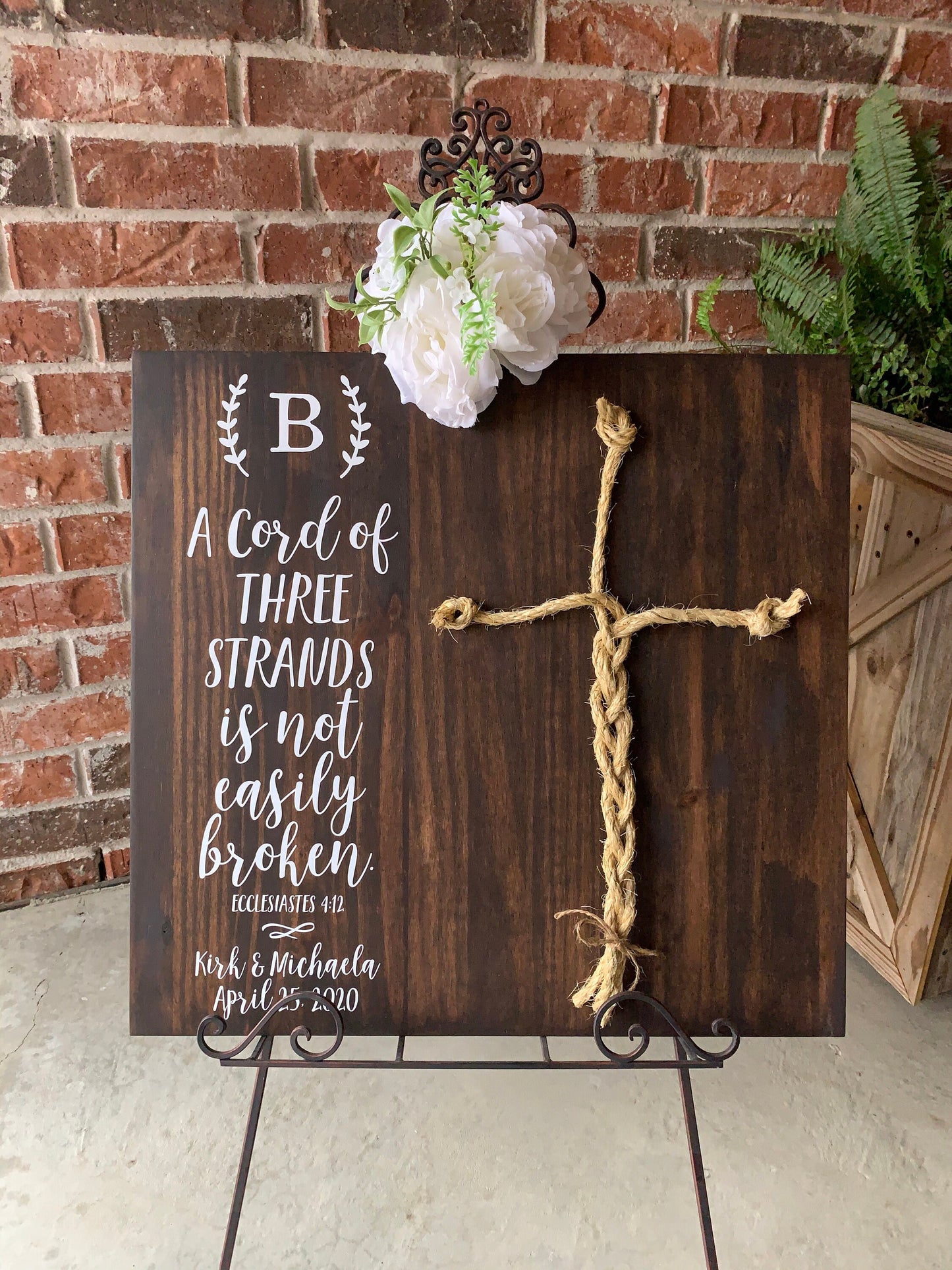 A Cord Of Three Strands Wedding Sign, Ceremony Sign, A Cord of 3 Strands, Ecclesiastes 4:9-12, Wedding Gift, Fall Wedding Decor, Cord Sign