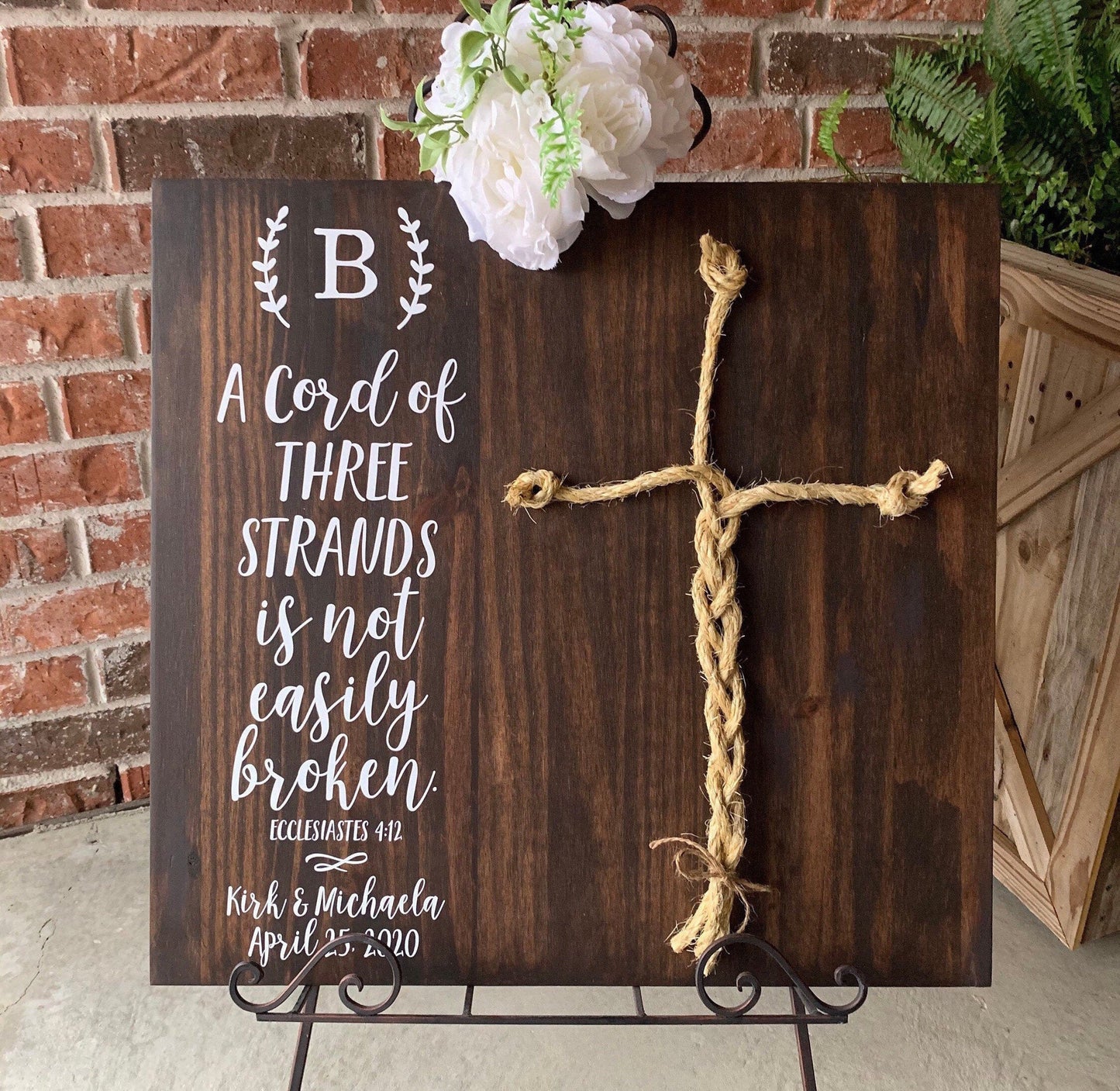 A Cord Of Three Strands Wedding Sign, Ceremony Sign, A Cord of 3 Strands, Ecclesiastes 4:9-12, Wedding Gift, Fall Wedding Decor, Cord Sign