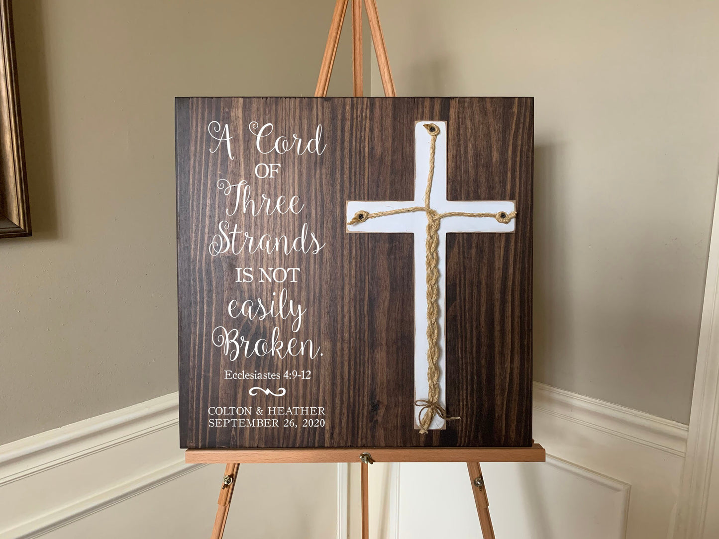 A Cord Of Three Strands Wedding Sign, Ceremony Sign, A Cord of 3 Strands, Ecclesiastes 4:9-12, Wedding Gift, Fall Wedding Decor, Cord Sign