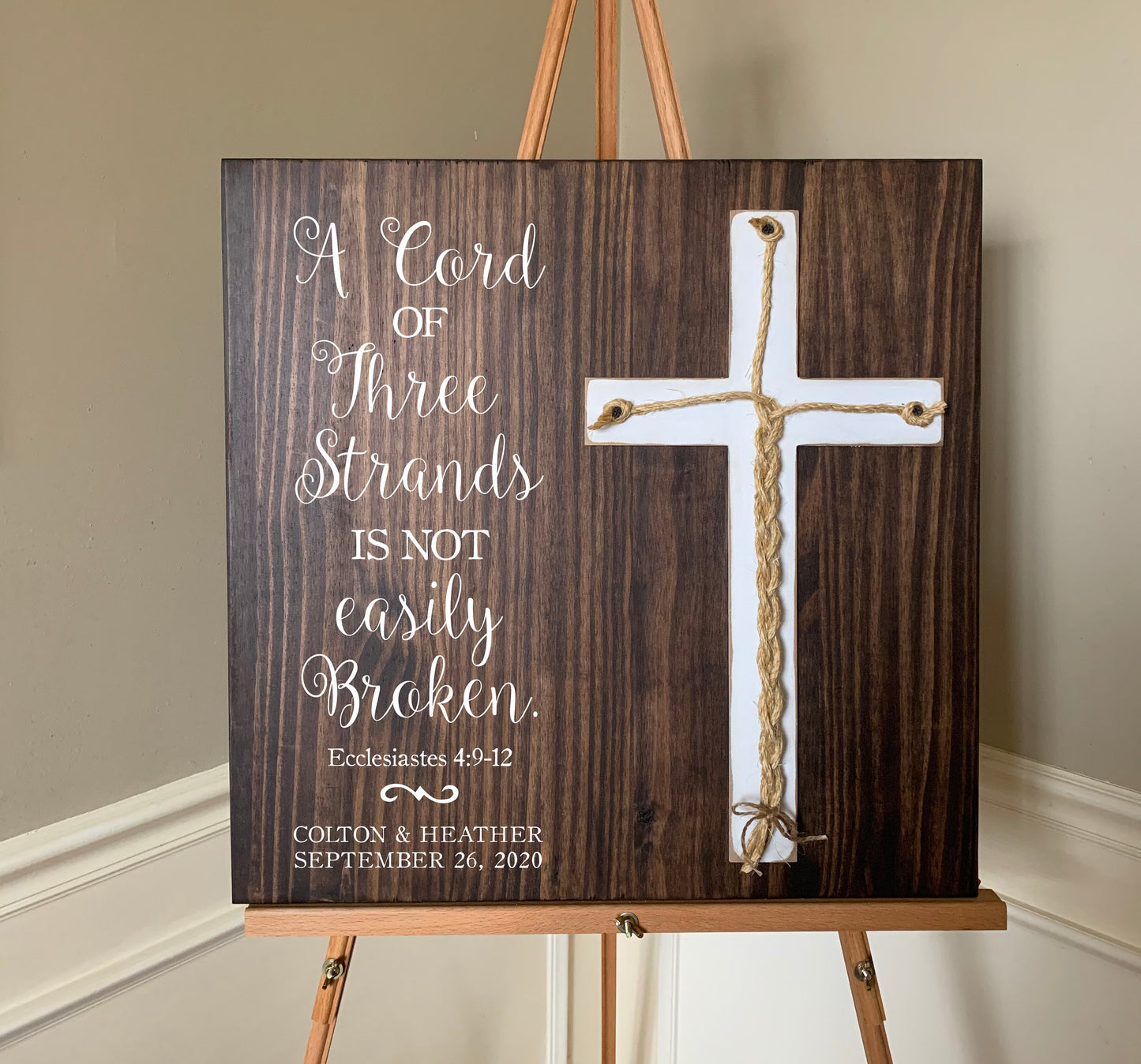 A Cord Of Three Strands Wedding Sign, Ceremony Sign, A Cord of 3 Strands, Ecclesiastes 4:9-12, Wedding Gift, Fall Wedding Decor, Cord Sign