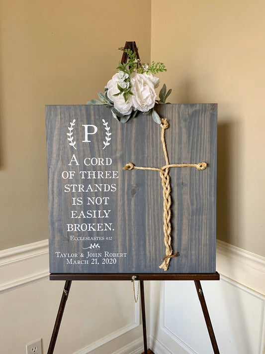 A Cord Of Three Strands Wedding Sign, Ceremony Sign, A Cord of 3 Strands, Ecclesiastes 4:9-12, Wedding Gift, Fall Wedding Decor, Cord Sign