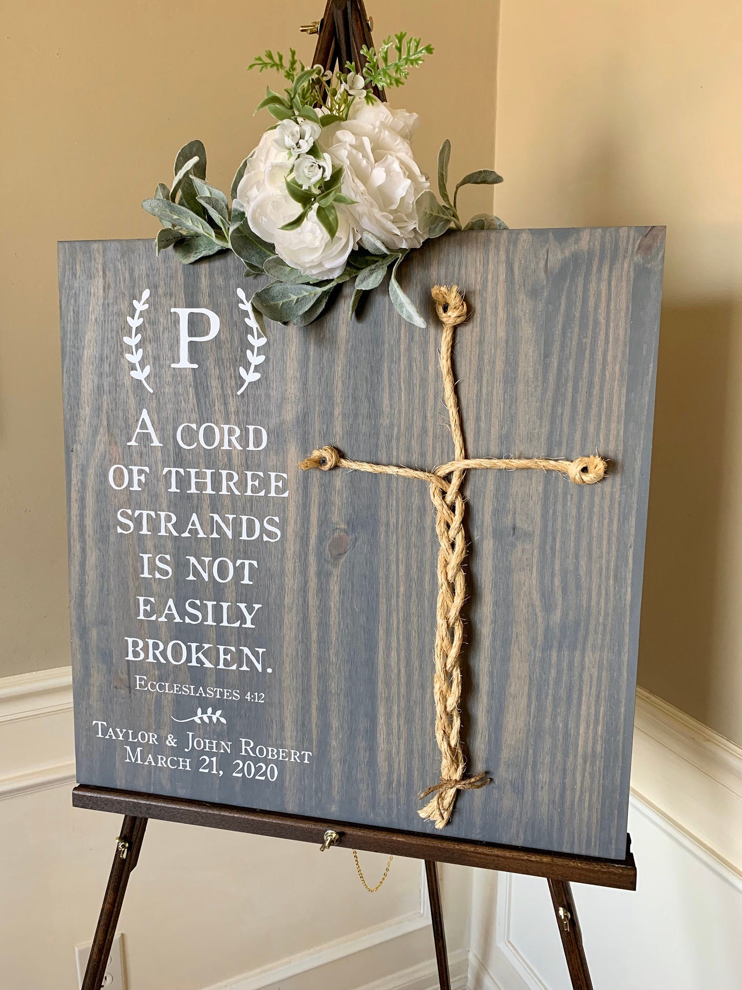 A Cord Of Three Strands Wedding Sign, Ceremony Sign, A Cord of 3 Strands, Ecclesiastes 4:9-12, Wedding Gift, Fall Wedding Decor, Cord Sign