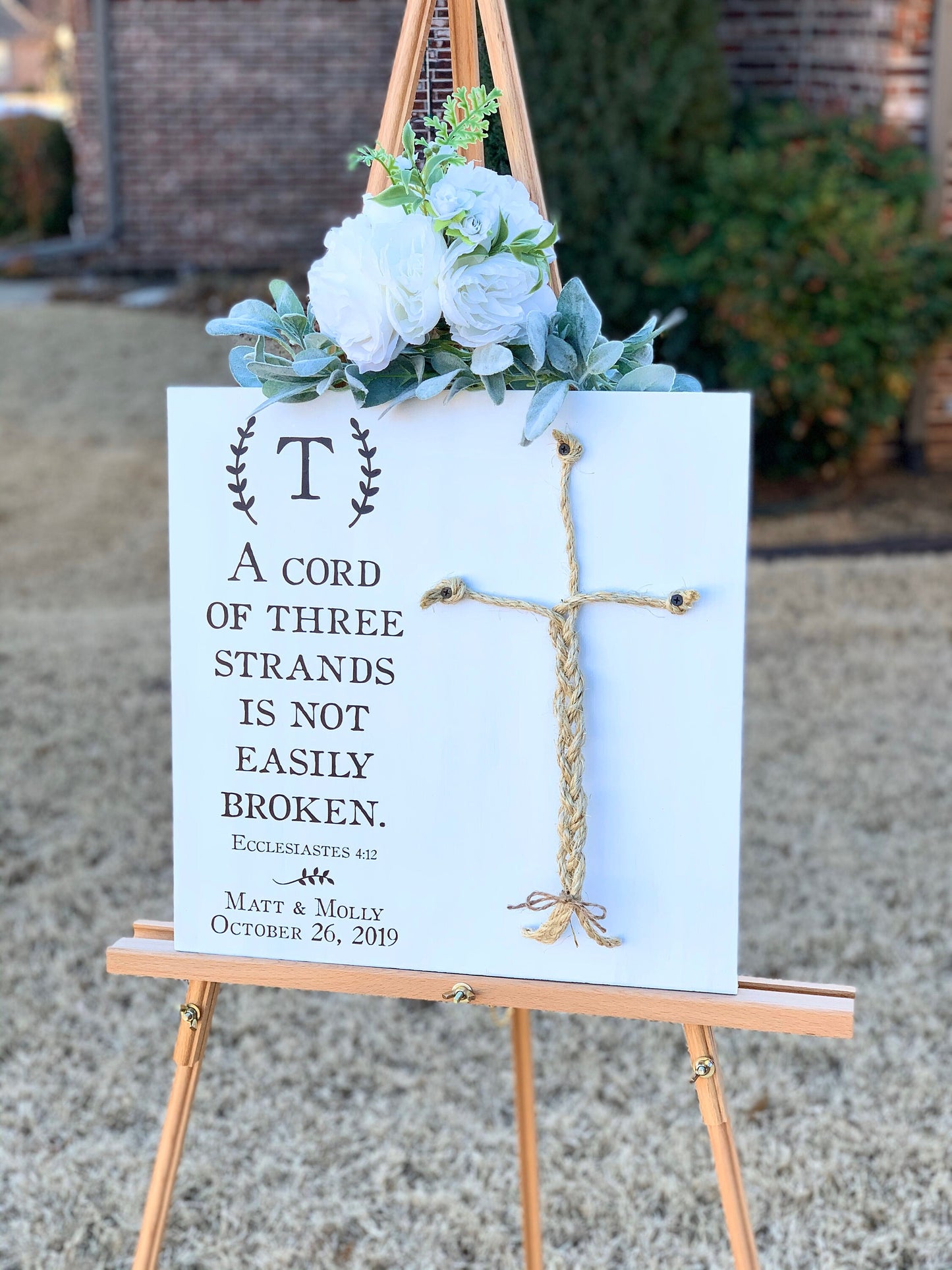 A Cord Of Three Strands Wedding Sign, Ceremony Sign, A Cord of 3 Strands, Ecclesiastes 4:9-12, Wedding Gift, Fall Wedding Decor, Cord Sign