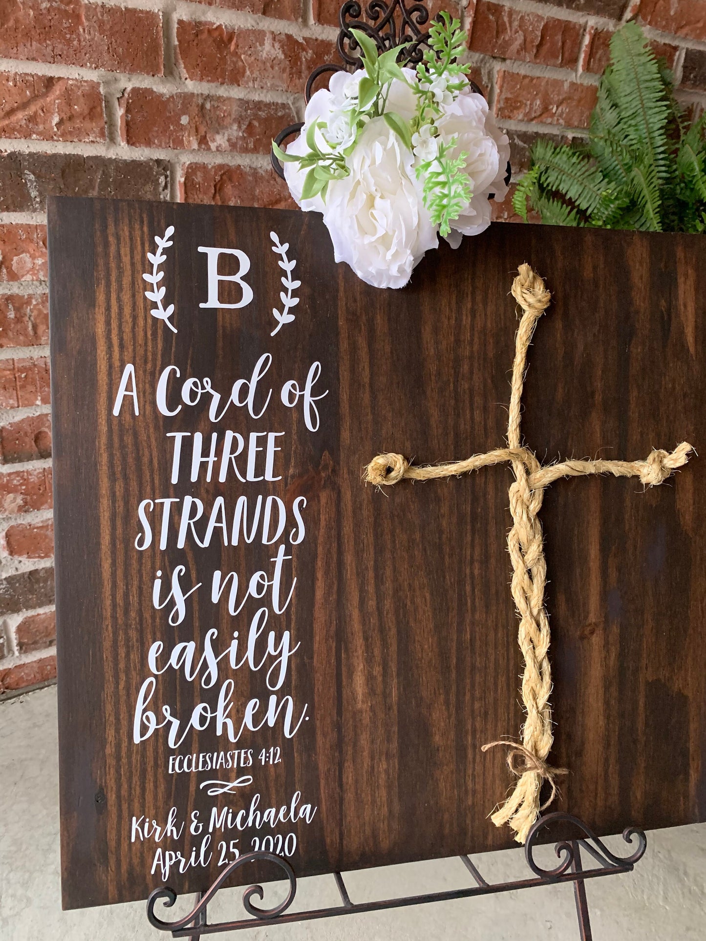 A Cord Of Three Strands Wedding Sign, Ceremony Sign, A Cord of 3 Strands, Ecclesiastes 4:9-12, Wedding Gift, Fall Wedding Decor, Cord Sign