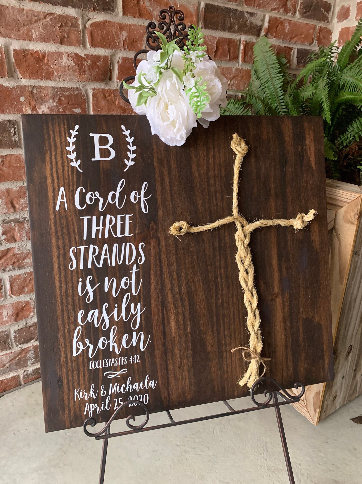 A Cord Of Three Strands Wedding Sign, Ceremony Sign, A Cord of 3 Strands, Ecclesiastes 4:9-12, Wedding Gift, Fall Wedding Decor, Cord Sign