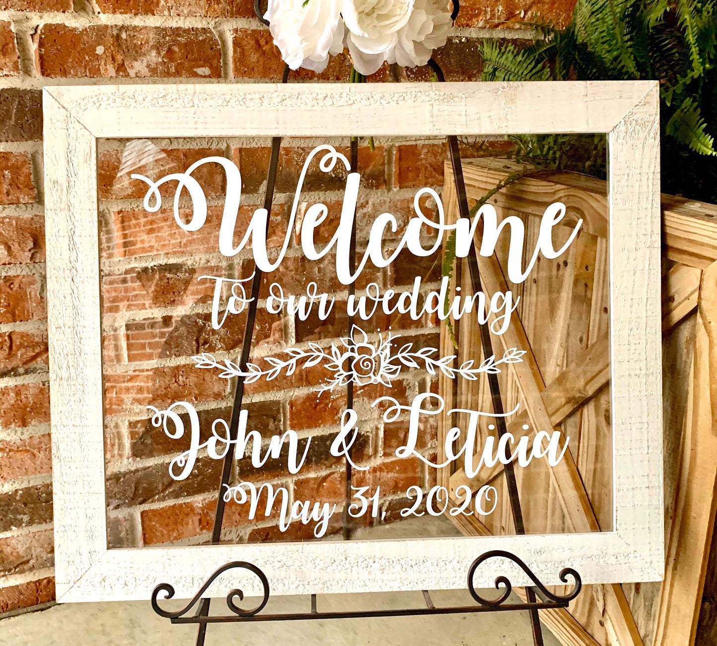 Acrylic Framed Wedding Sign, Welcome to Our Wedding with Names, Rustic Chic, Modern Rustic, Personalized Gift