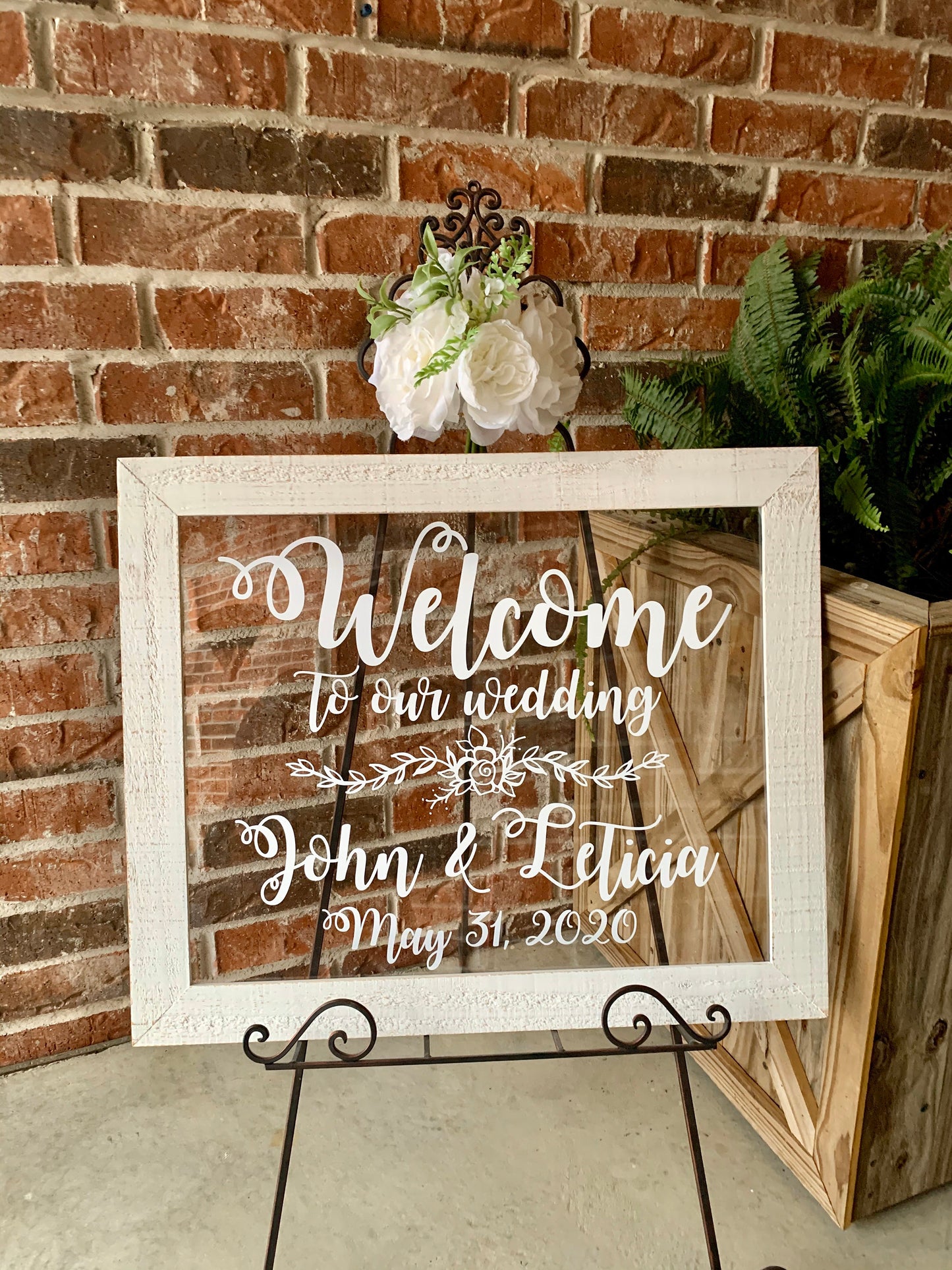 Acrylic Framed Wedding Sign, Welcome to Our Wedding with Names, Rustic Chic, Modern Rustic, Personalized Gift