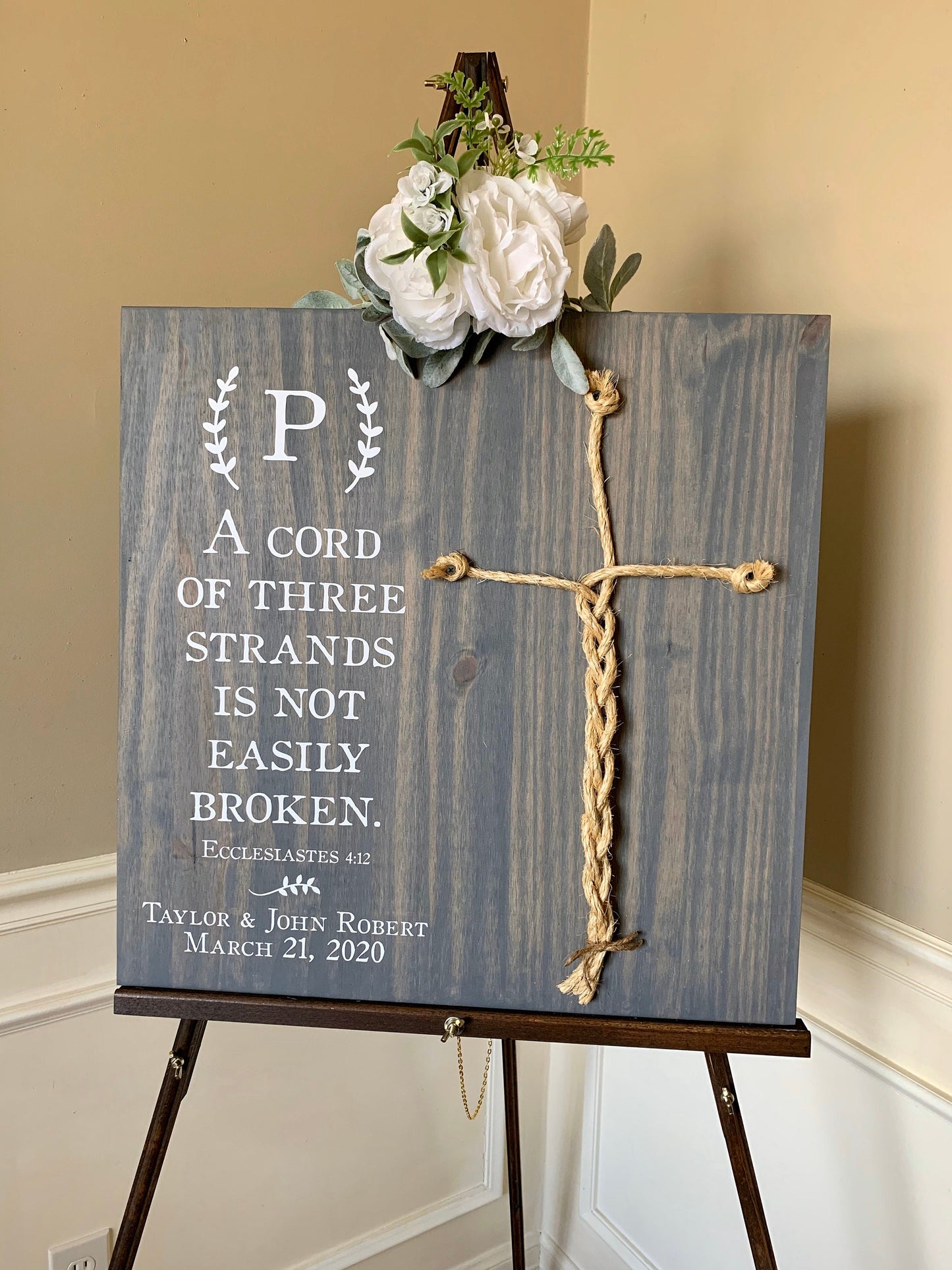 A Cord Of Three Strands Wedding Sign, Ceremony Sign, A Cord of 3 Strands, Ecclesiastes 4:9-12, Wedding Gift, Fall Wedding Decor, Cord Sign