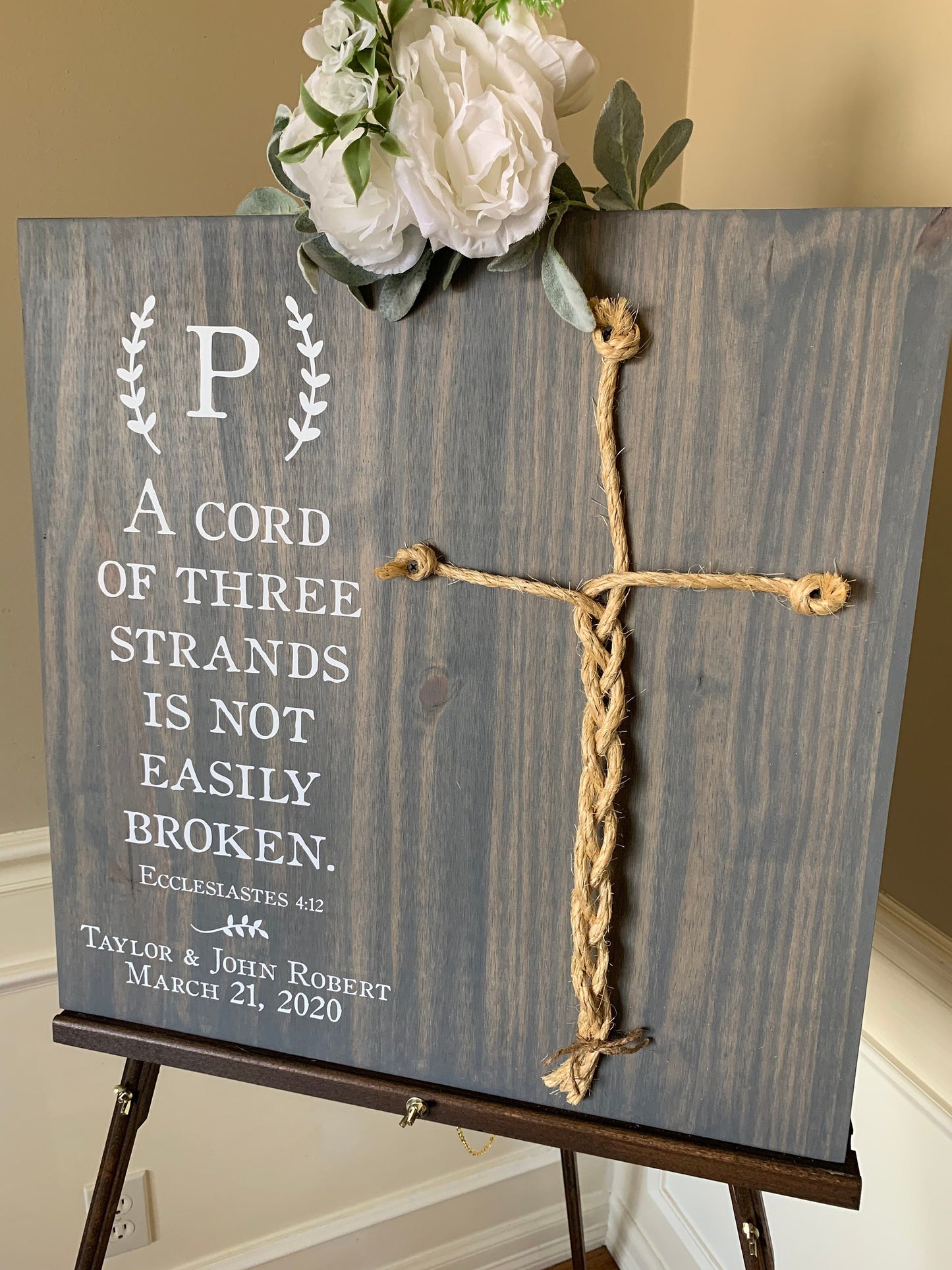 A Cord Of Three Strands Wedding Sign, Ceremony Sign, A Cord of 3 Strands, Ecclesiastes 4:9-12, Wedding Gift, Fall Wedding Decor, Cord Sign