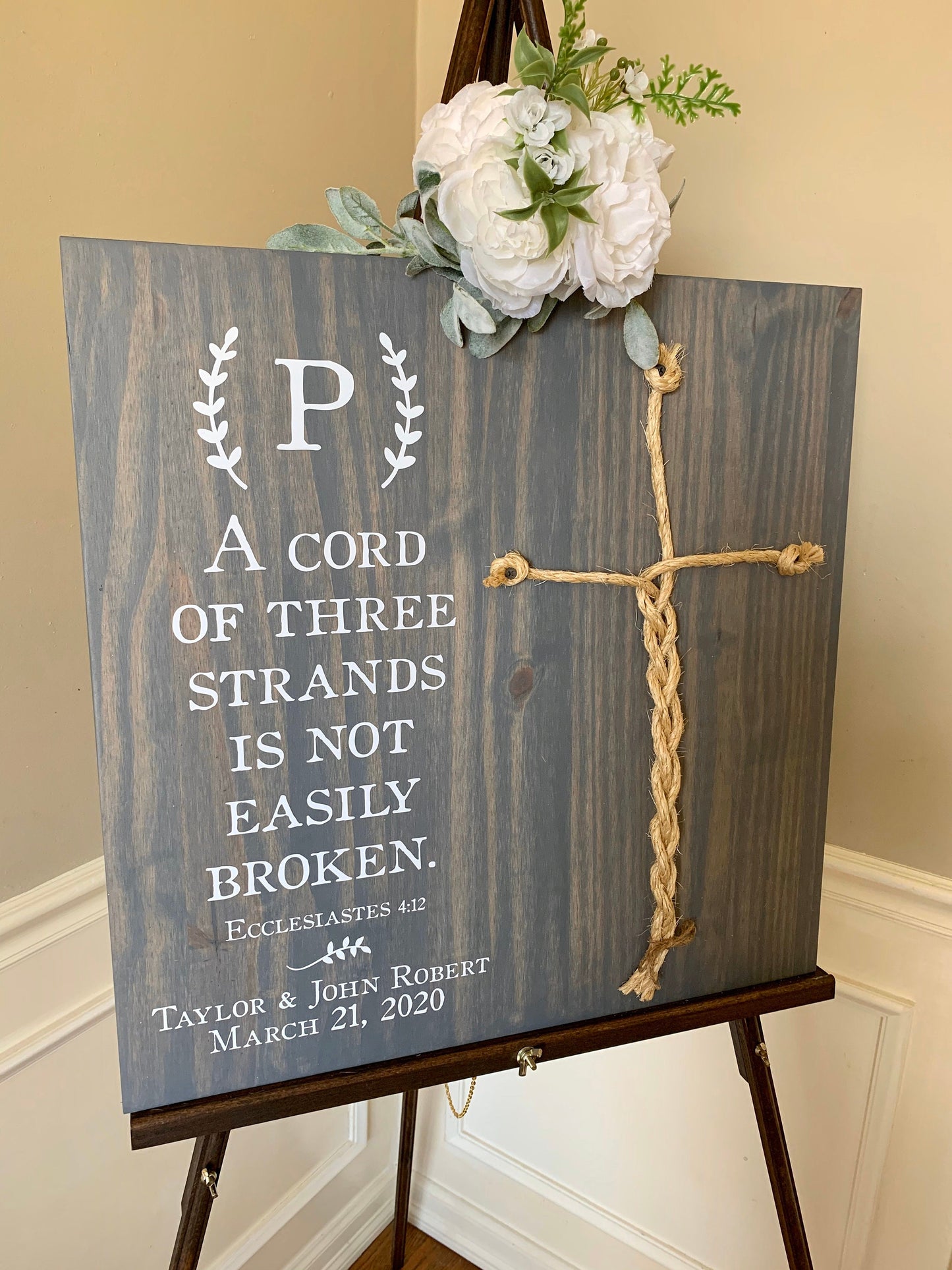 A Cord Of Three Strands Wedding Sign, Ceremony Sign, A Cord of 3 Strands, Ecclesiastes 4:9-12, Wedding Gift, Fall Wedding Decor, Cord Sign