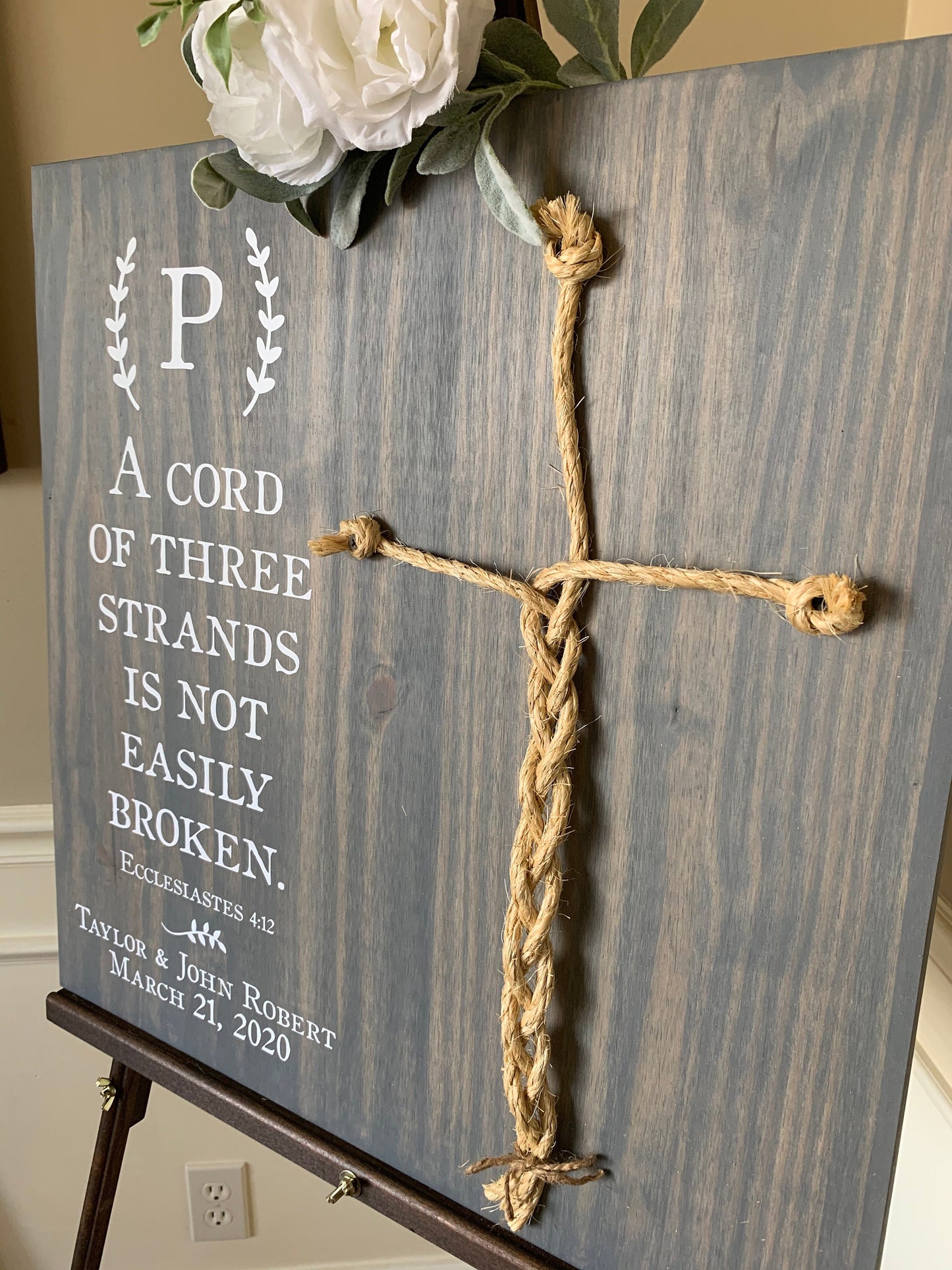 A Cord Of Three Strands Wedding Sign, Ceremony Sign, A Cord of 3 Strands, Ecclesiastes 4:9-12, Wedding Gift, Fall Wedding Decor, Cord Sign