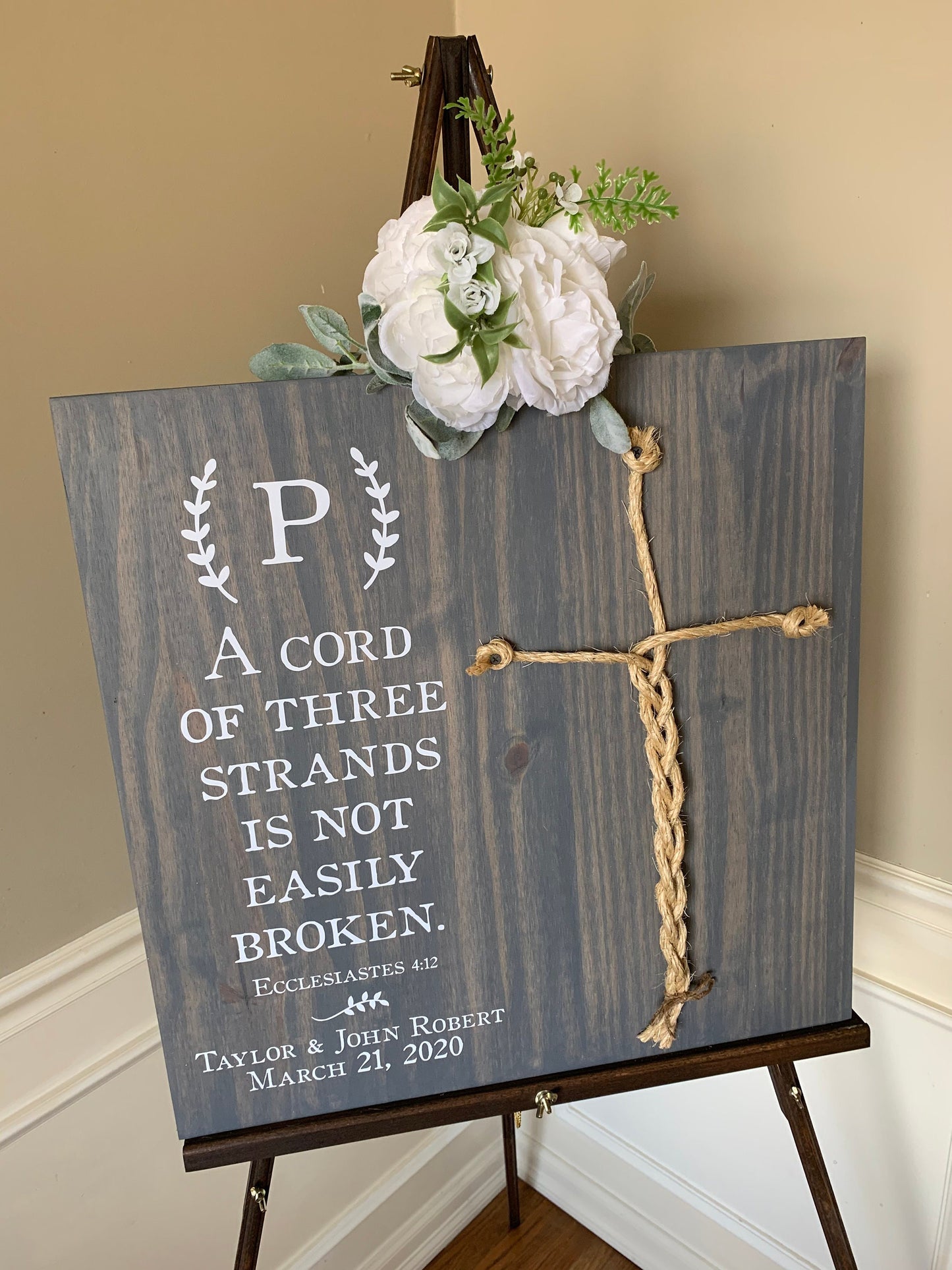 A Cord Of Three Strands Wedding Sign, Ceremony Sign, A Cord of 3 Strands, Ecclesiastes 4:9-12, Wedding Gift, Fall Wedding Decor, Cord Sign