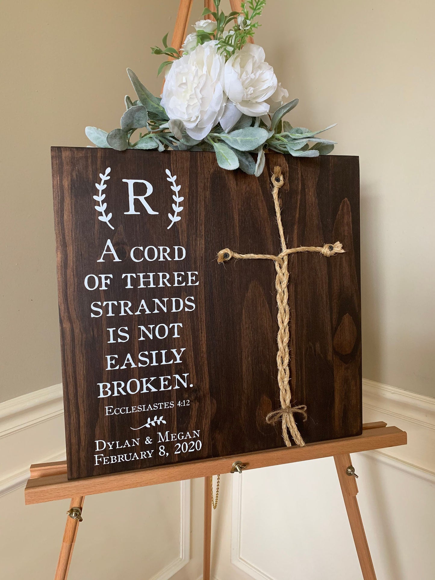 A Cord Of Three Strands Wedding Sign, Ceremony Sign, A Cord of 3 Strands, Ecclesiastes 4:9-12, Wedding Gift, Fall Wedding Decor, Cord Sign