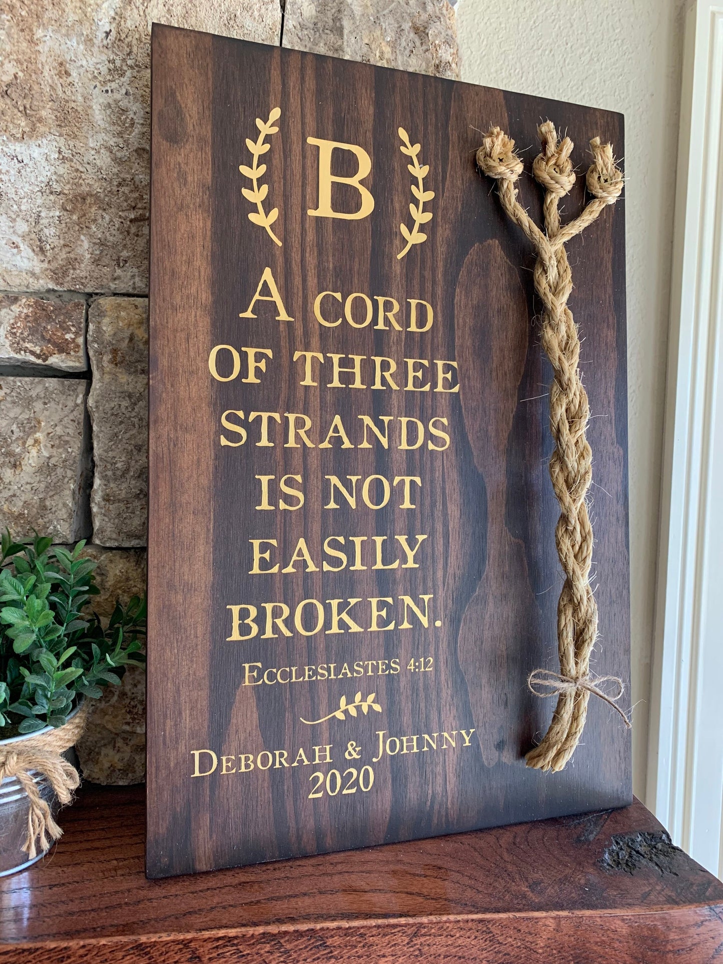 A Cord Of Three Strands Wedding Sign, Ceremony Sign, Metallic Gold Lettering