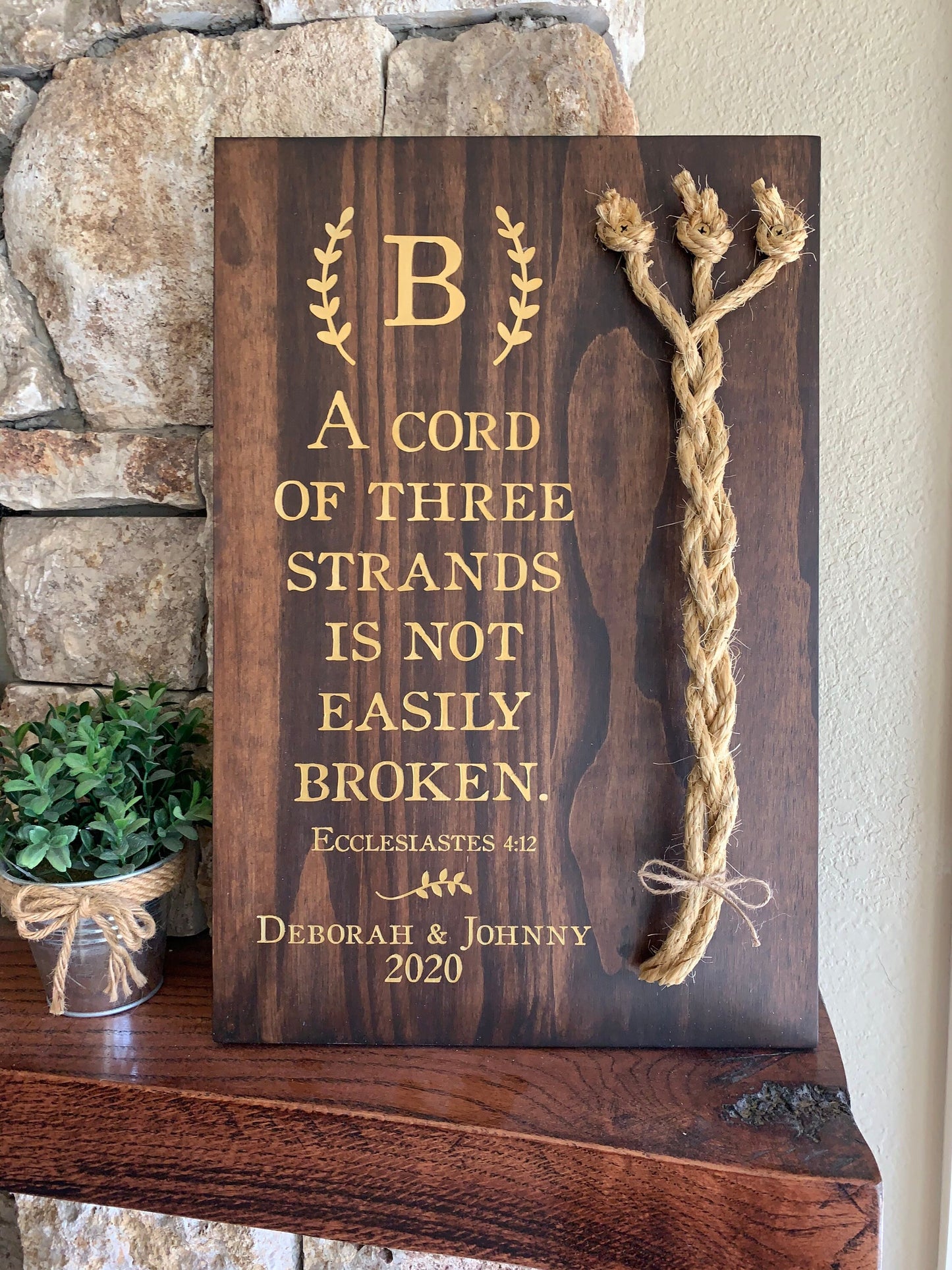 A Cord Of Three Strands Wedding Sign, Ceremony Sign, Metallic Gold Lettering