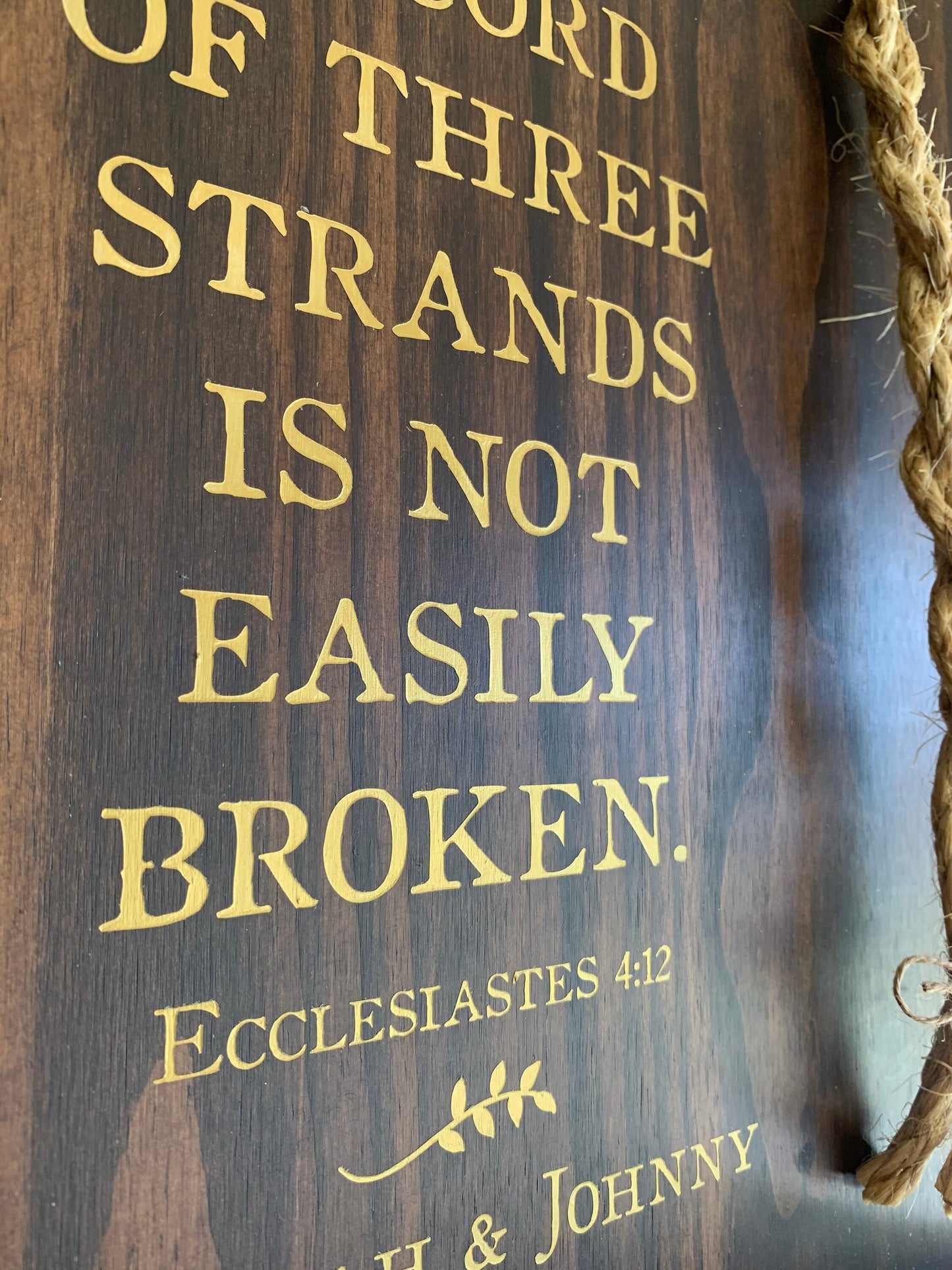 A Cord Of Three Strands Wedding Sign, Ceremony Sign, Metallic Gold Lettering