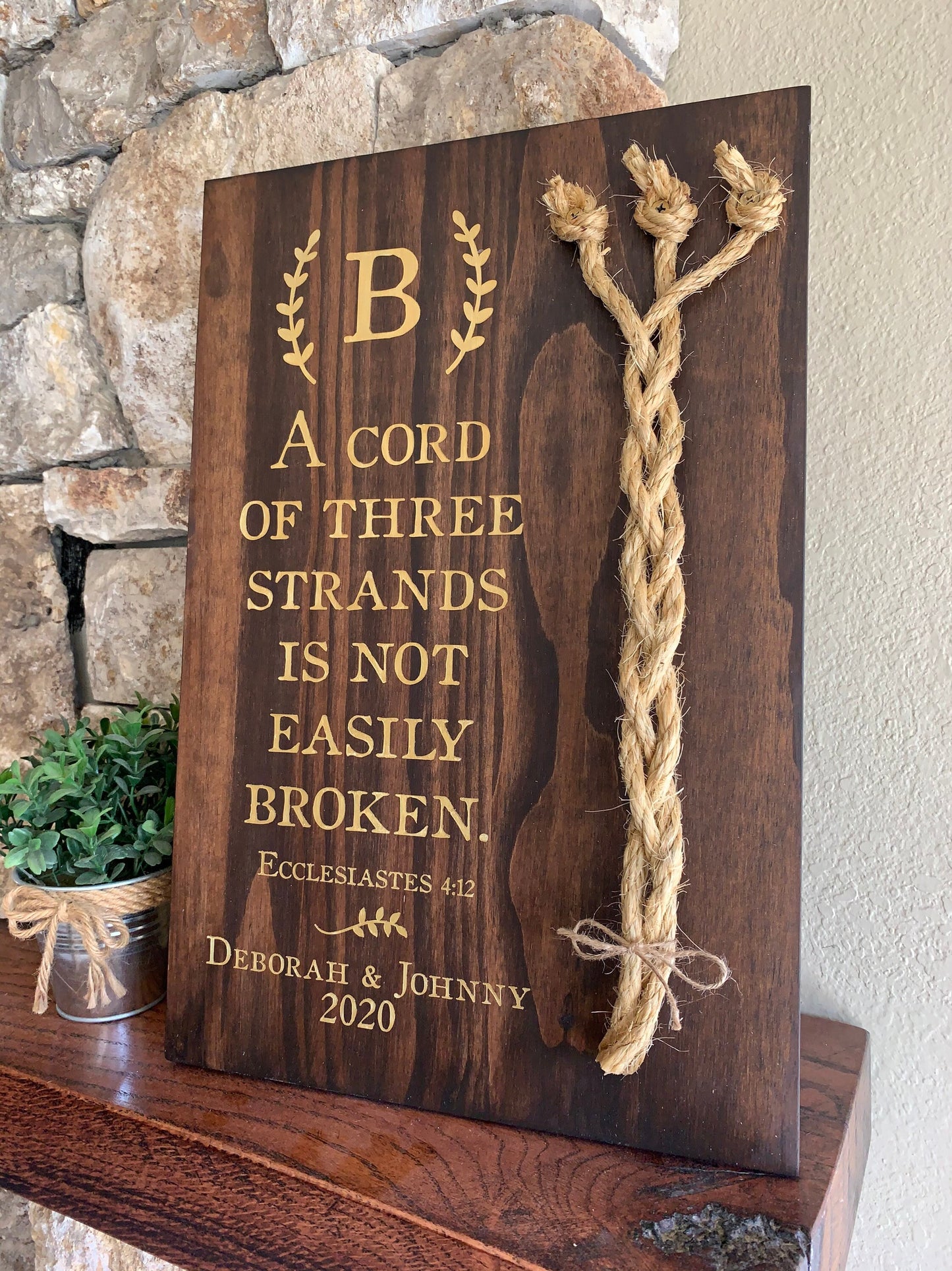 A Cord Of Three Strands Wedding Sign, Ceremony Sign, Metallic Gold Lettering
