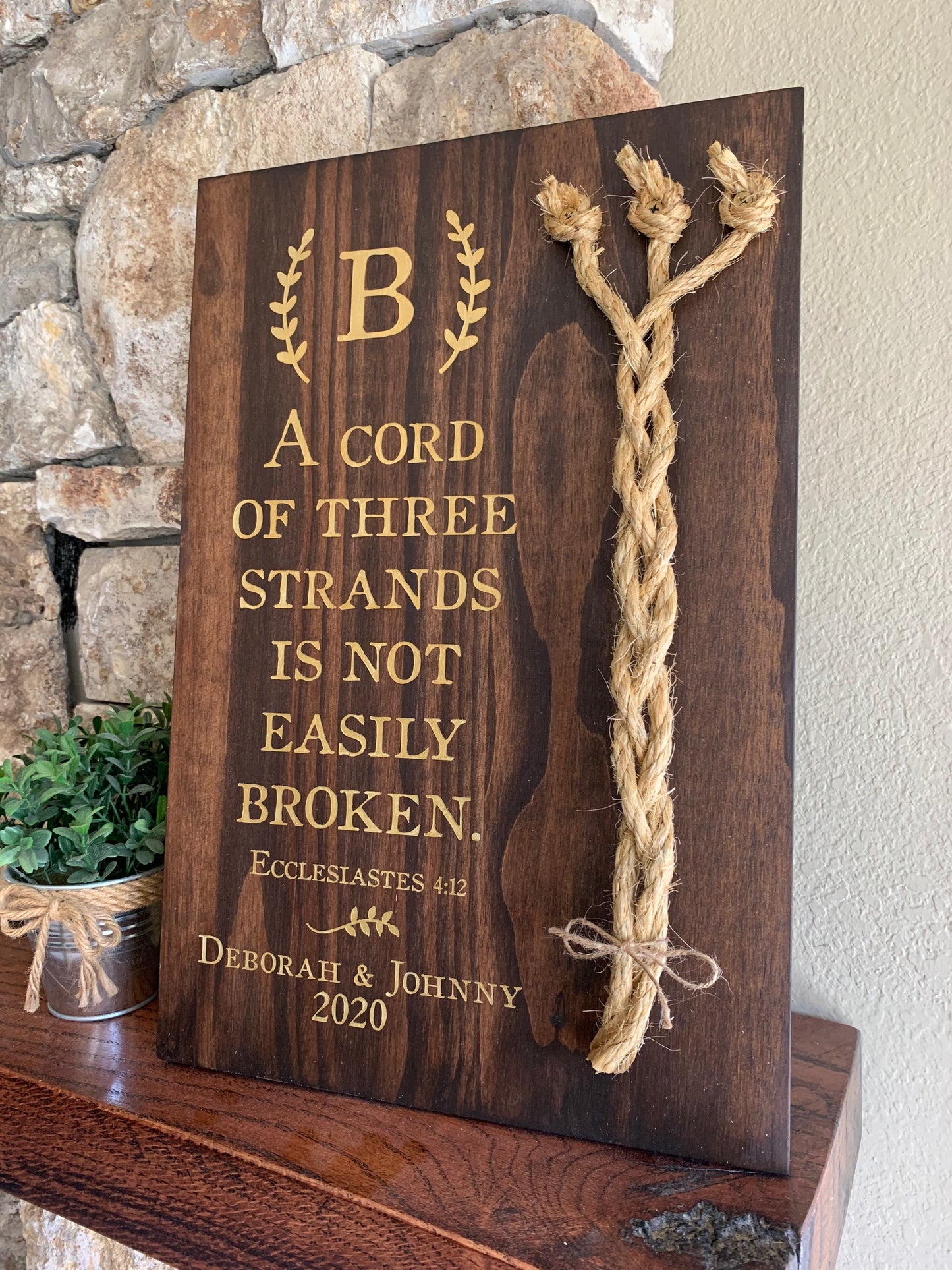 A Cord Of Three Strands Wedding Sign, Ceremony Sign, Painted Gold Lettering