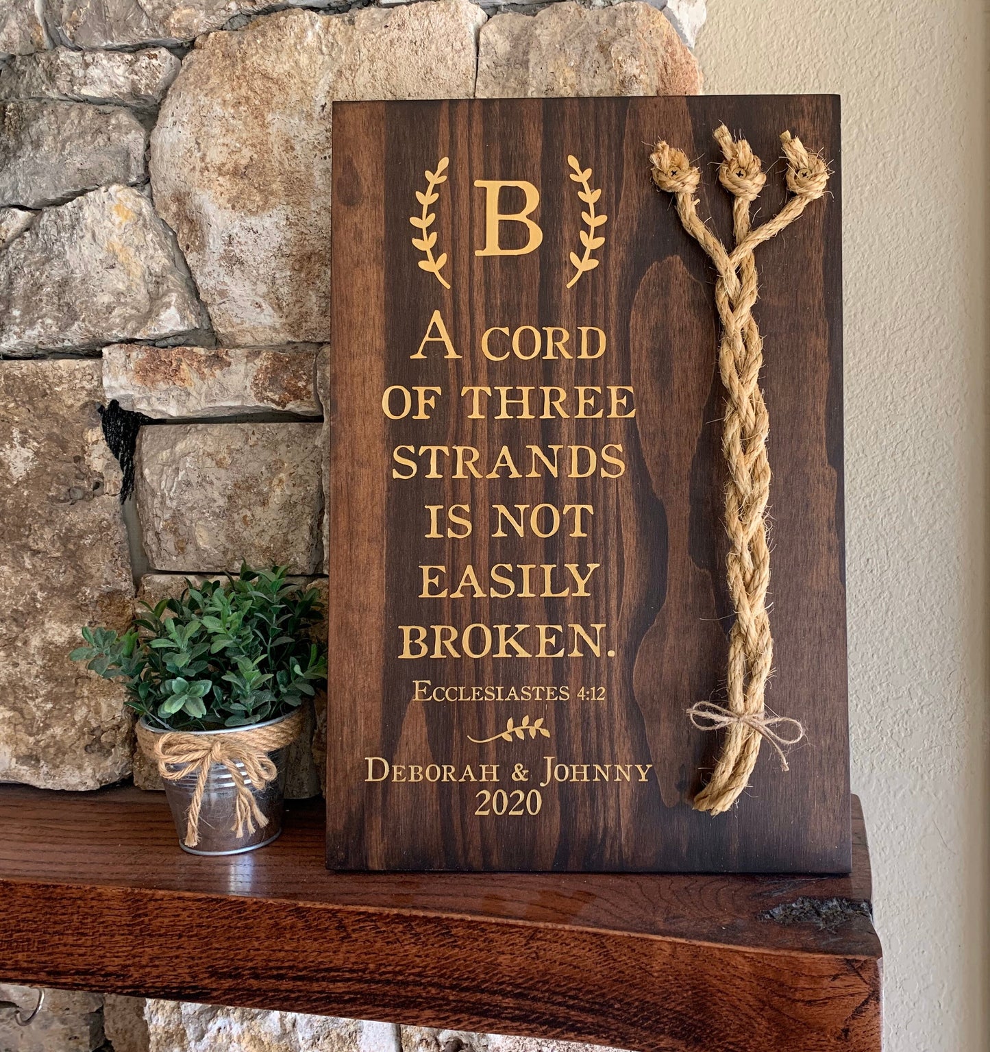 A Cord Of Three Strands Wedding Sign, Ceremony Sign, Metallic Gold Lettering
