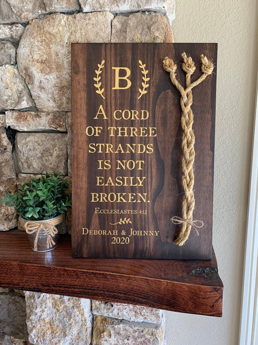 A Cord Of Three Strands Wedding Sign, Ceremony Sign, Metallic Gold Lettering