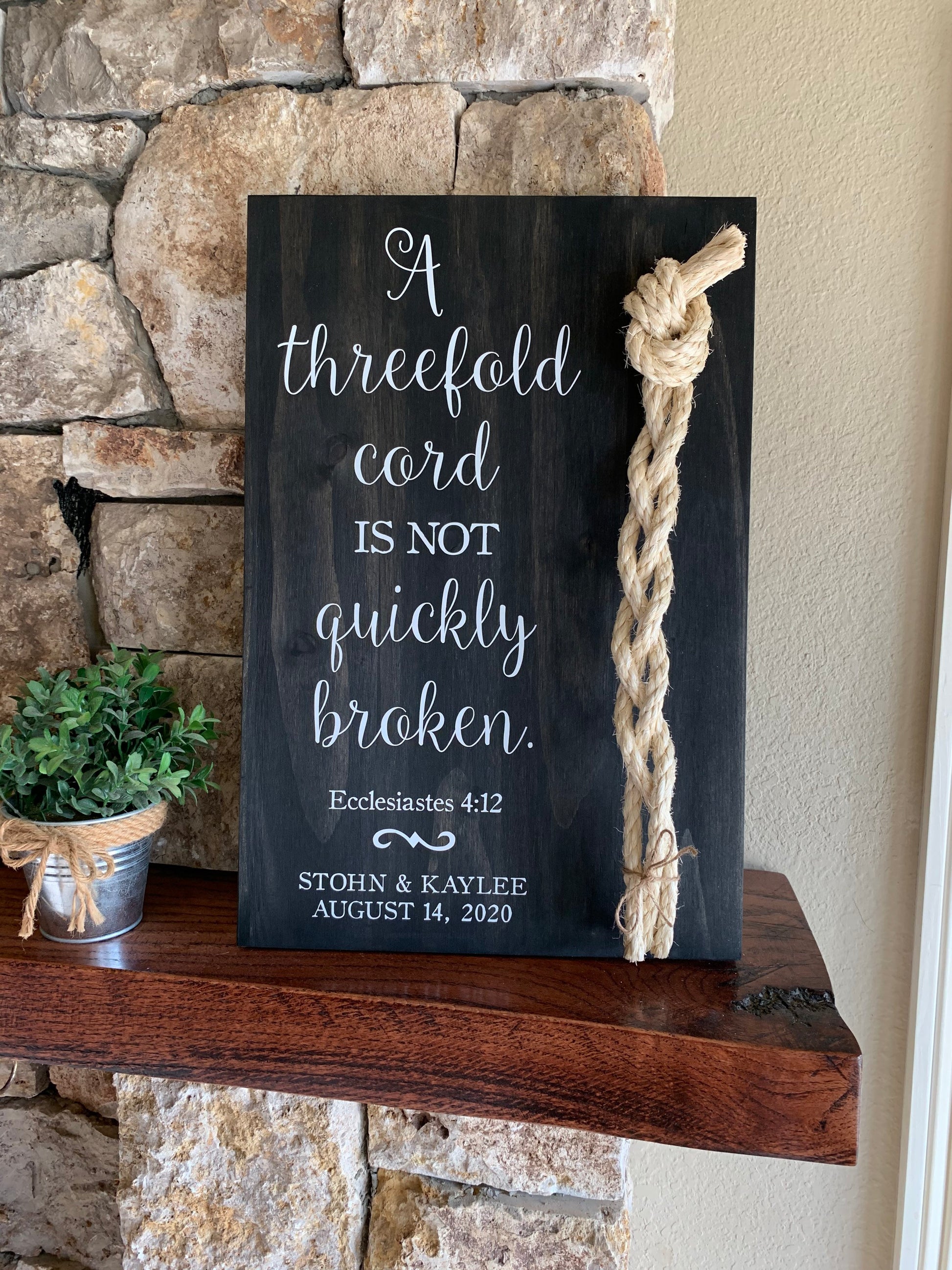 A Cord Of Three Strands Wedding Sign, Ceremony Sign, A threefold cord is not quickly broken, KJV