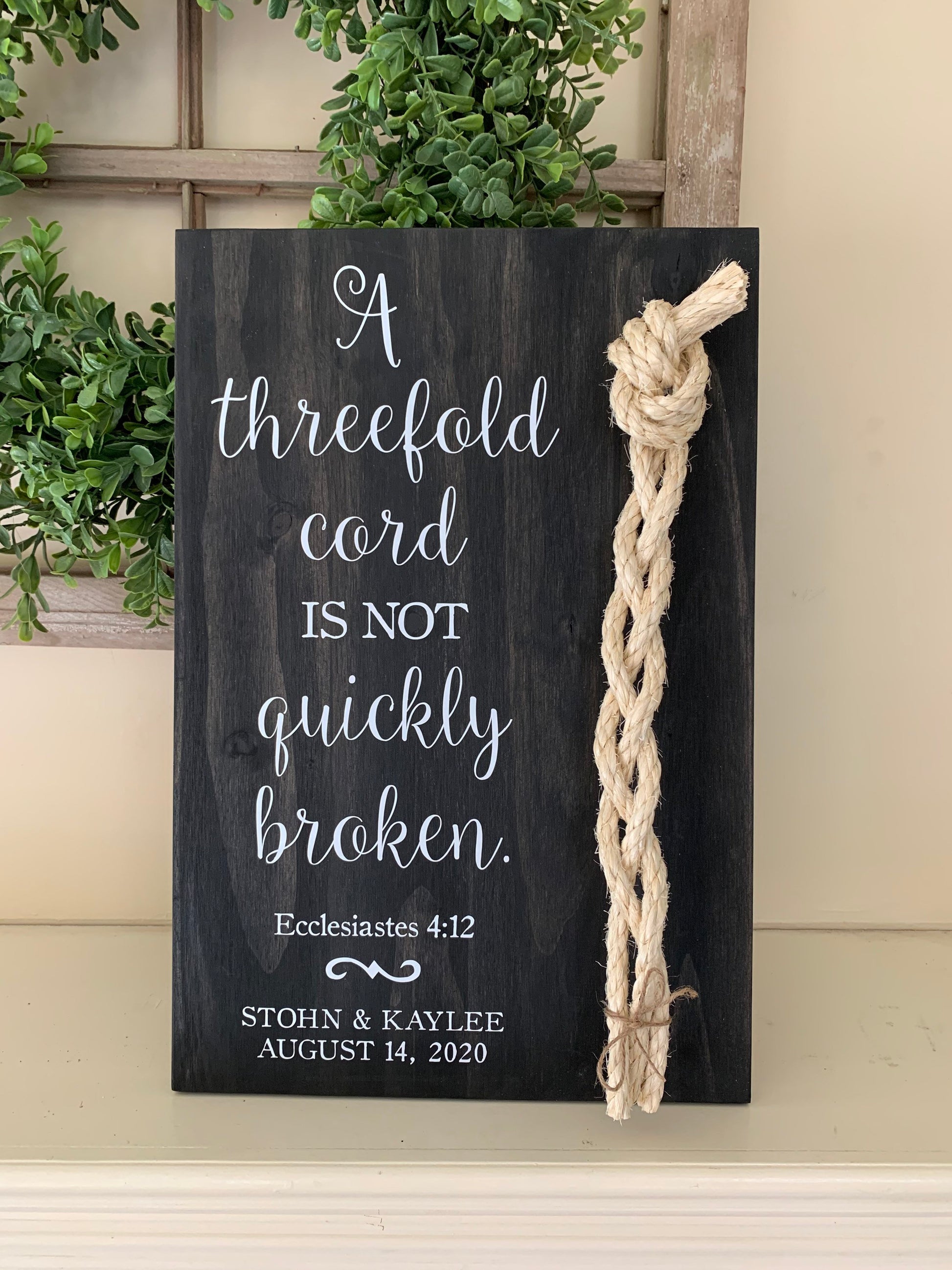 A Cord Of Three Strands Wedding Sign, Ceremony Sign, A threefold cord is not quickly broken, KJV