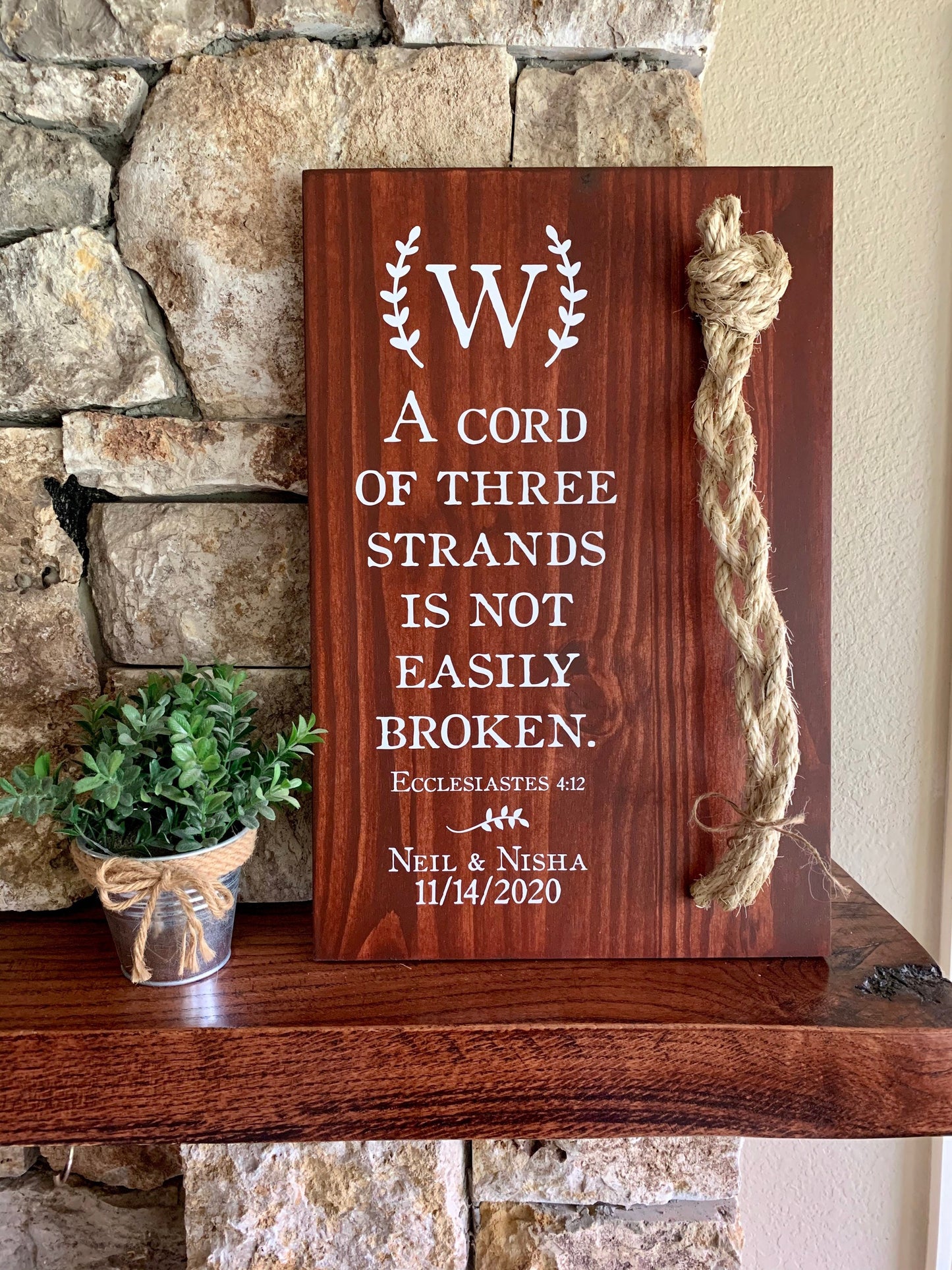 A Cord Of Three Strands Wedding Sign, Ceremony Sign, A Cord of 3 Strands, Ecclesiastes 4:9-12, Wedding Gift, Fall Wedding Decor, Cord Sign