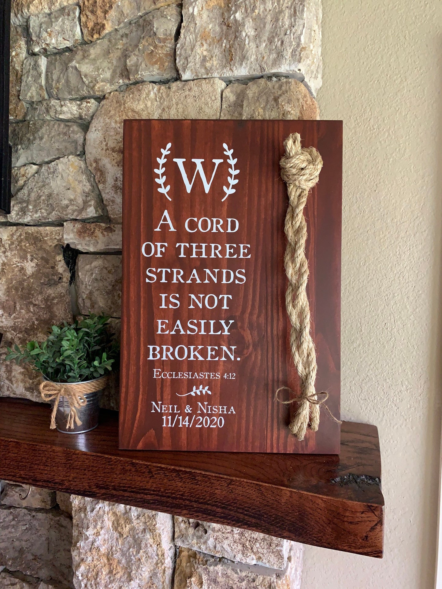 A Cord Of Three Strands Wedding Sign, Ceremony Sign, A Cord of 3 Strands, Ecclesiastes 4:9-12, Wedding Gift, Fall Wedding Decor, Cord Sign