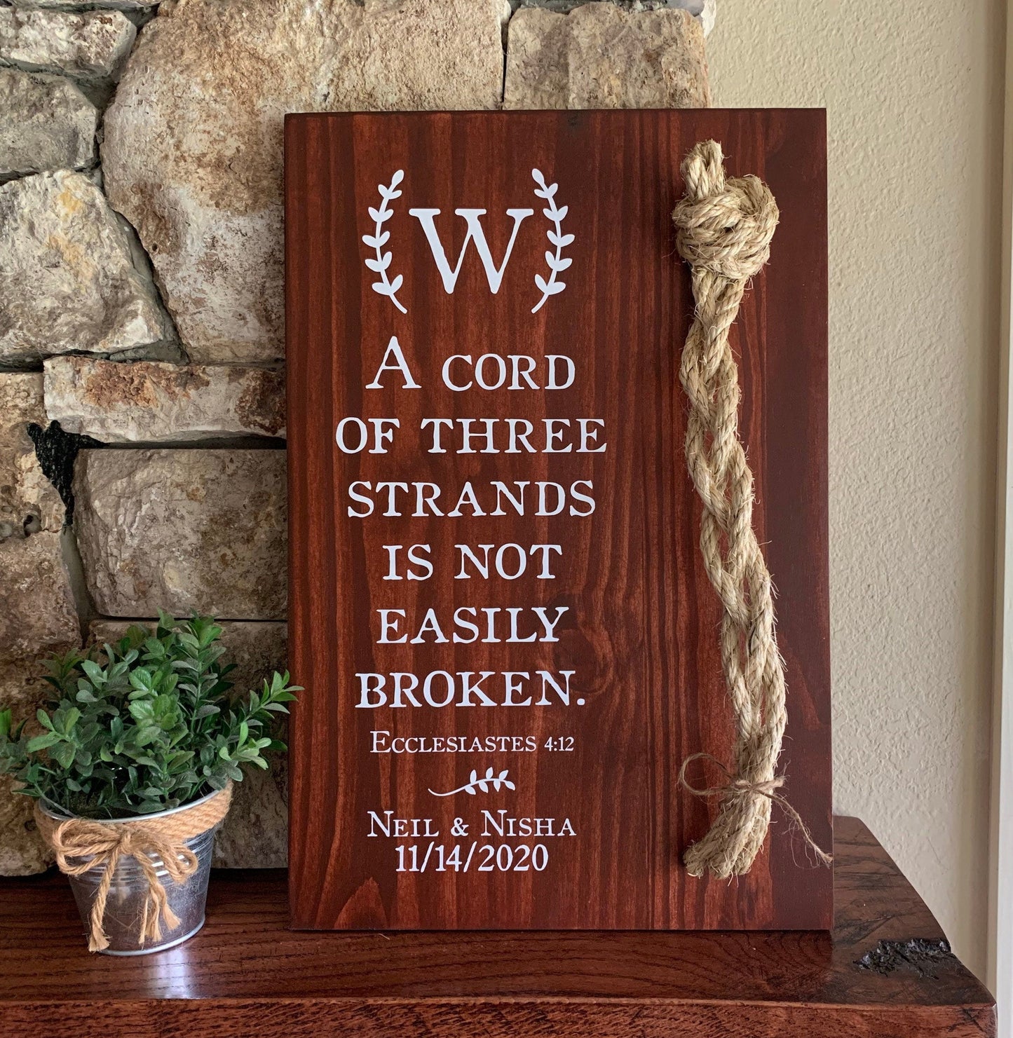 A Cord Of Three Strands Wedding Sign, Ceremony Sign, A Cord of 3 Strands, Ecclesiastes 4:9-12, Wedding Gift, Fall Wedding Decor, Cord Sign