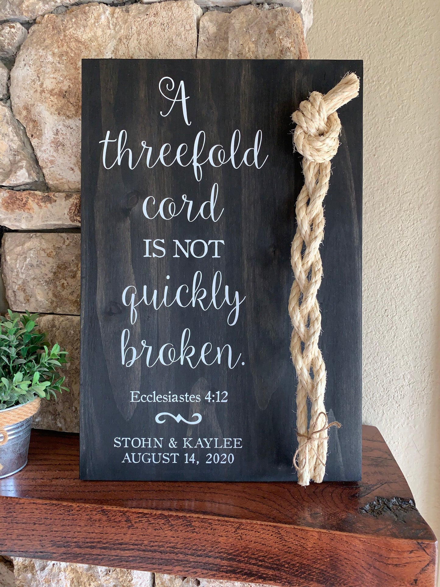 A Cord Of Three Strands Wedding Sign, Ceremony Sign, A threefold cord is not quickly broken, KJV