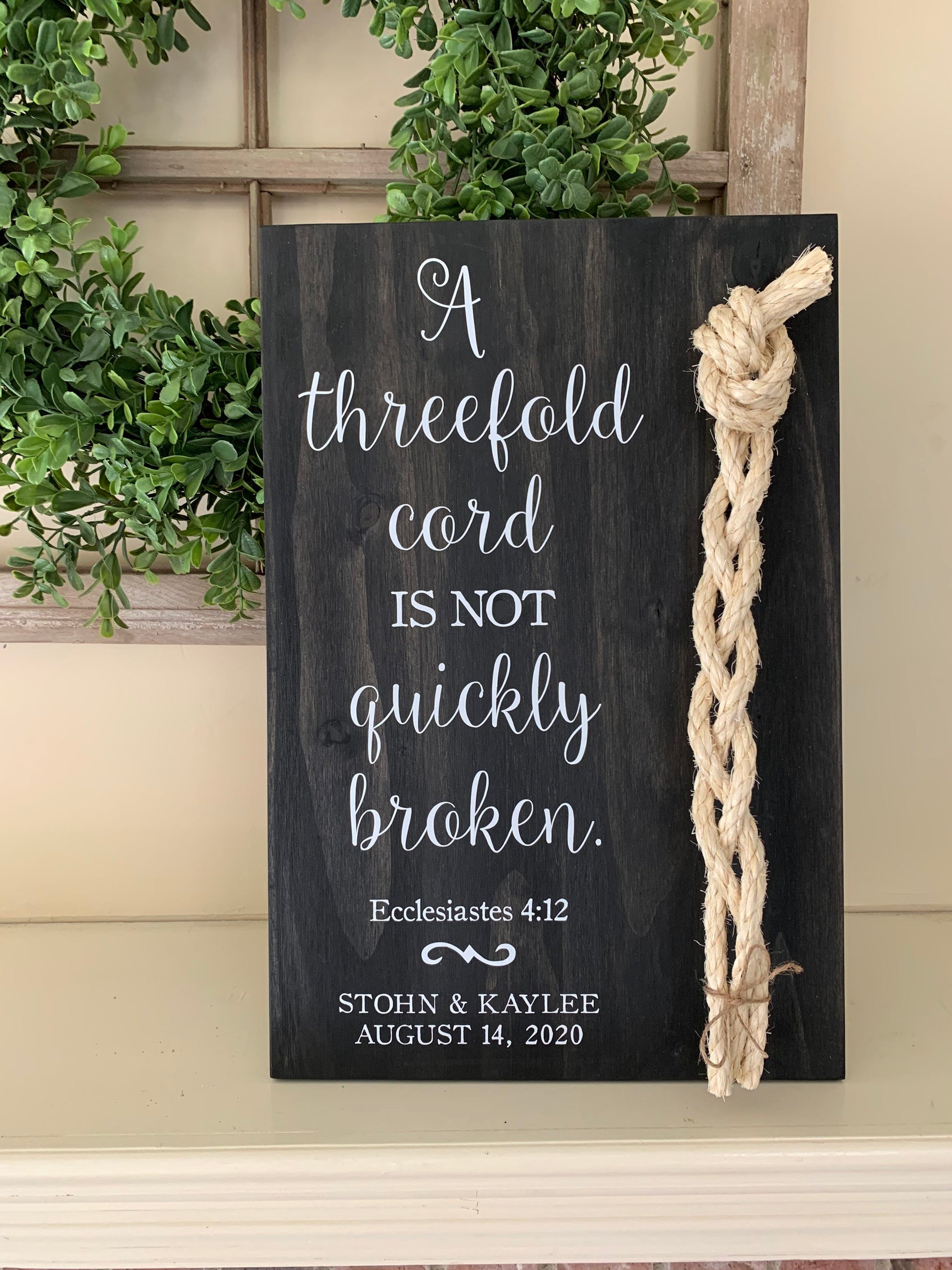 A Cord Of Three Strands Wedding Sign, Ceremony Sign, A threefold cord is not quickly broken, KJV