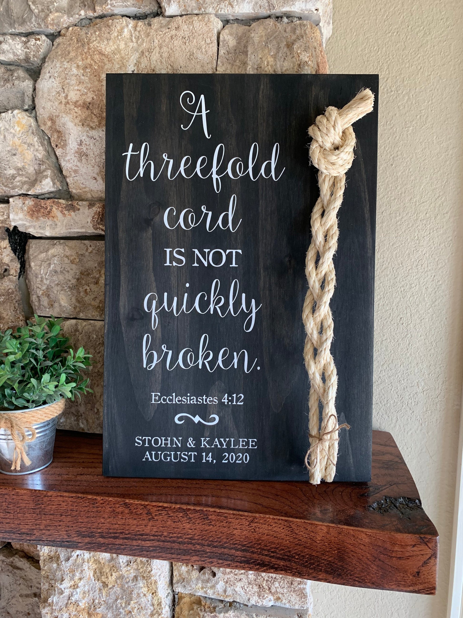 A Cord Of Three Strands Wedding Sign, Ceremony Sign, A threefold cord is not quickly broken, KJV