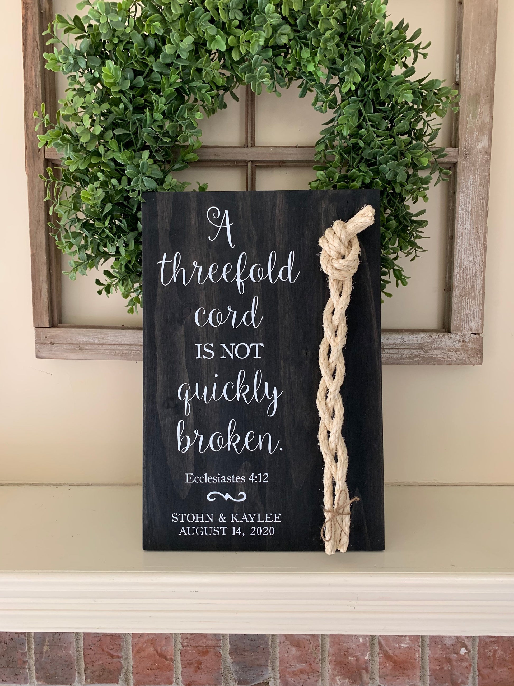 A Cord Of Three Strands Wedding Sign, Ceremony Sign, A threefold cord is not quickly broken, KJV