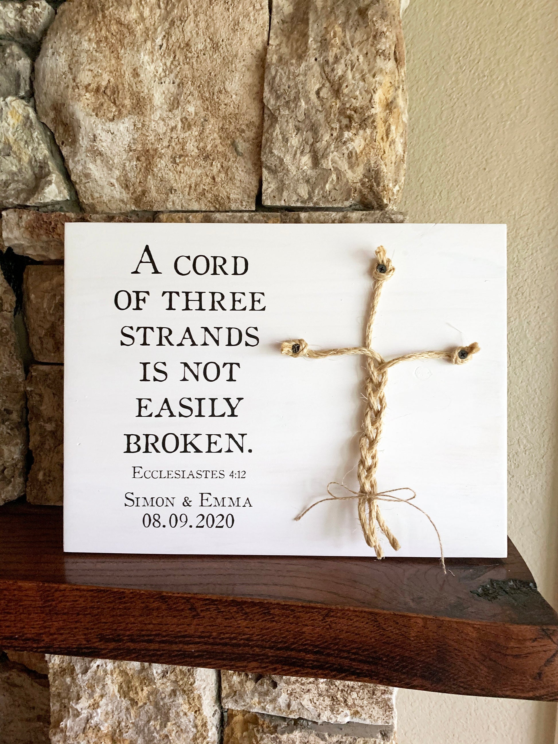 Christian Wedding Gift, A Cord of Three Strands is Not Easily Broken, Personalized Gift for Couple, Anniversary Gift