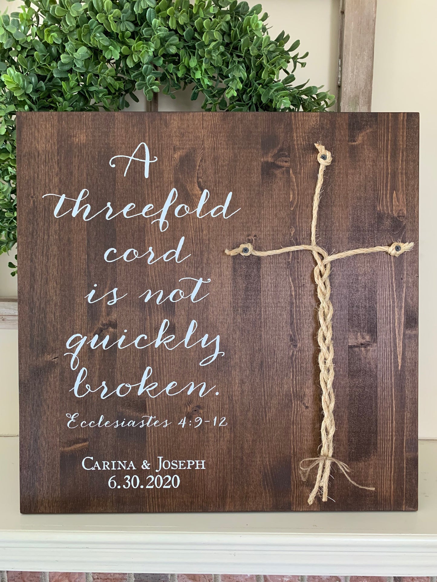 A Cord Of Three Strands Wedding Sign, Ceremony Sign, A Cord of 3 Strands, Ecclesiastes 4:9-12, Wedding Gift, Fall Wedding Decor, Cord Sign