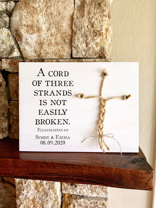 Christian Wedding Gift, A Cord of Three Strands is Not Easily Broken, Personalized Gift for Couple, Anniversary Gift