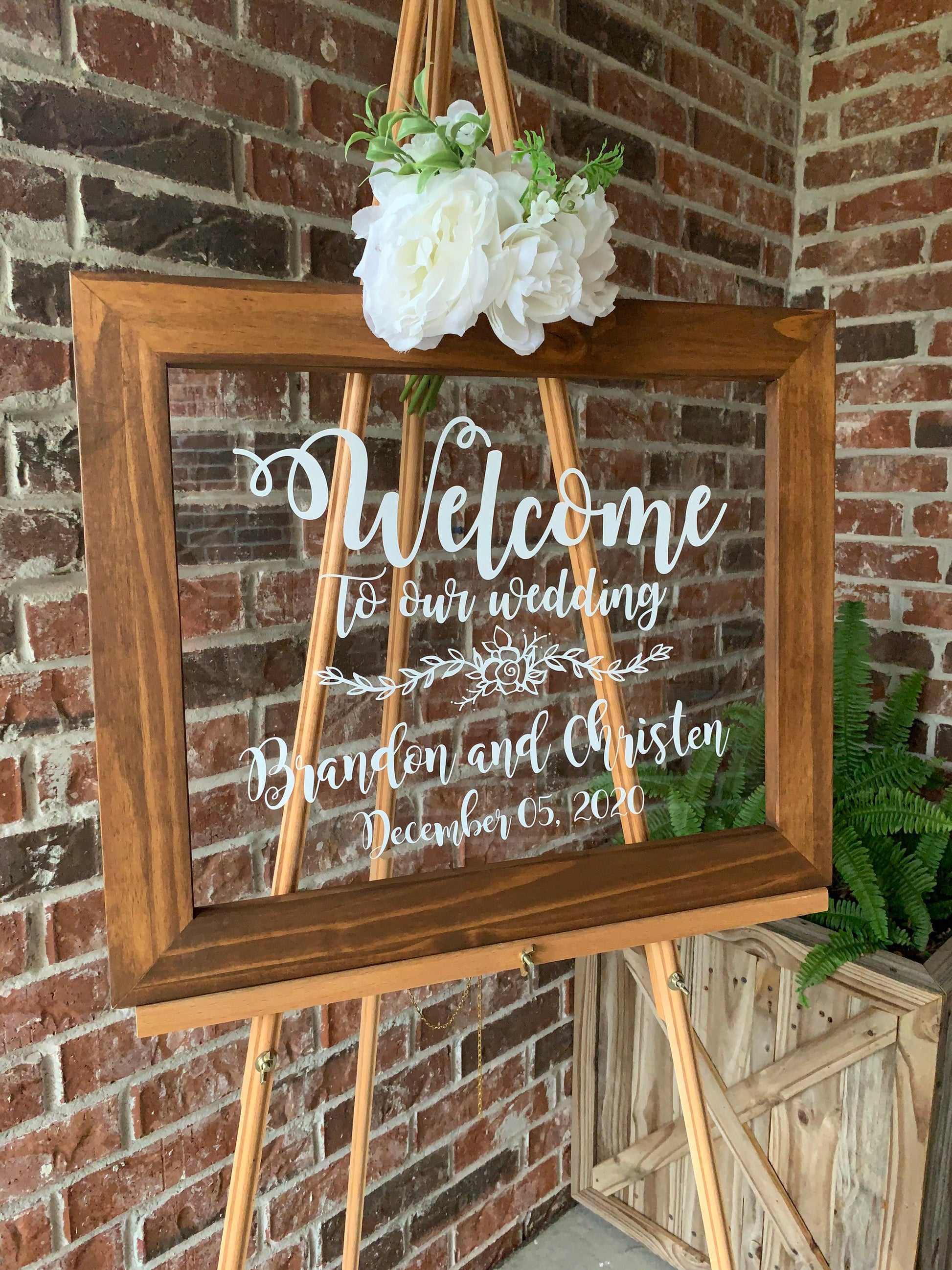 Acrylic Framed Wedding Sign, Welcome to Our Wedding with Names, Rustic Chic, Modern Rustic, Personalized Gift